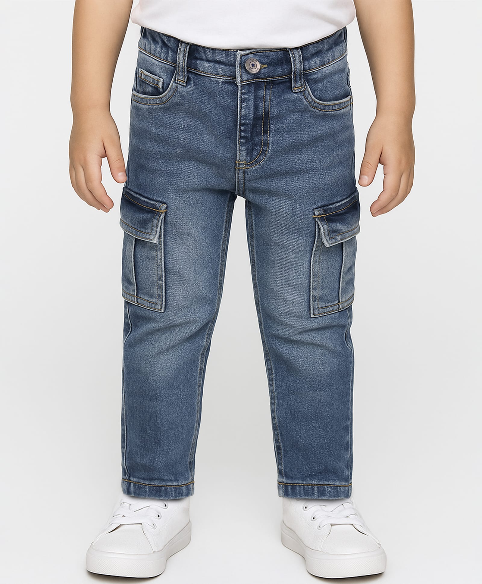 Babyhug Denim Full Length Washed Jeans With Stretch & Pocket - Blue-picture-10