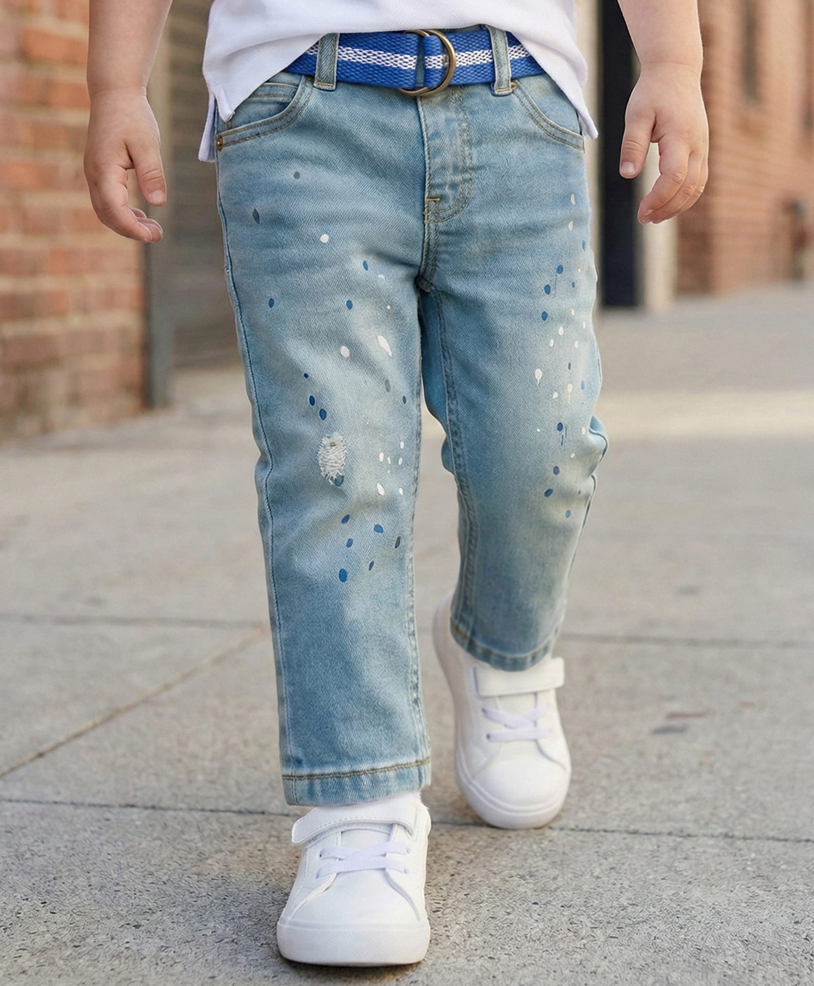 Babyhug Denim Full Length Washed Jeans With Stretch - Blue