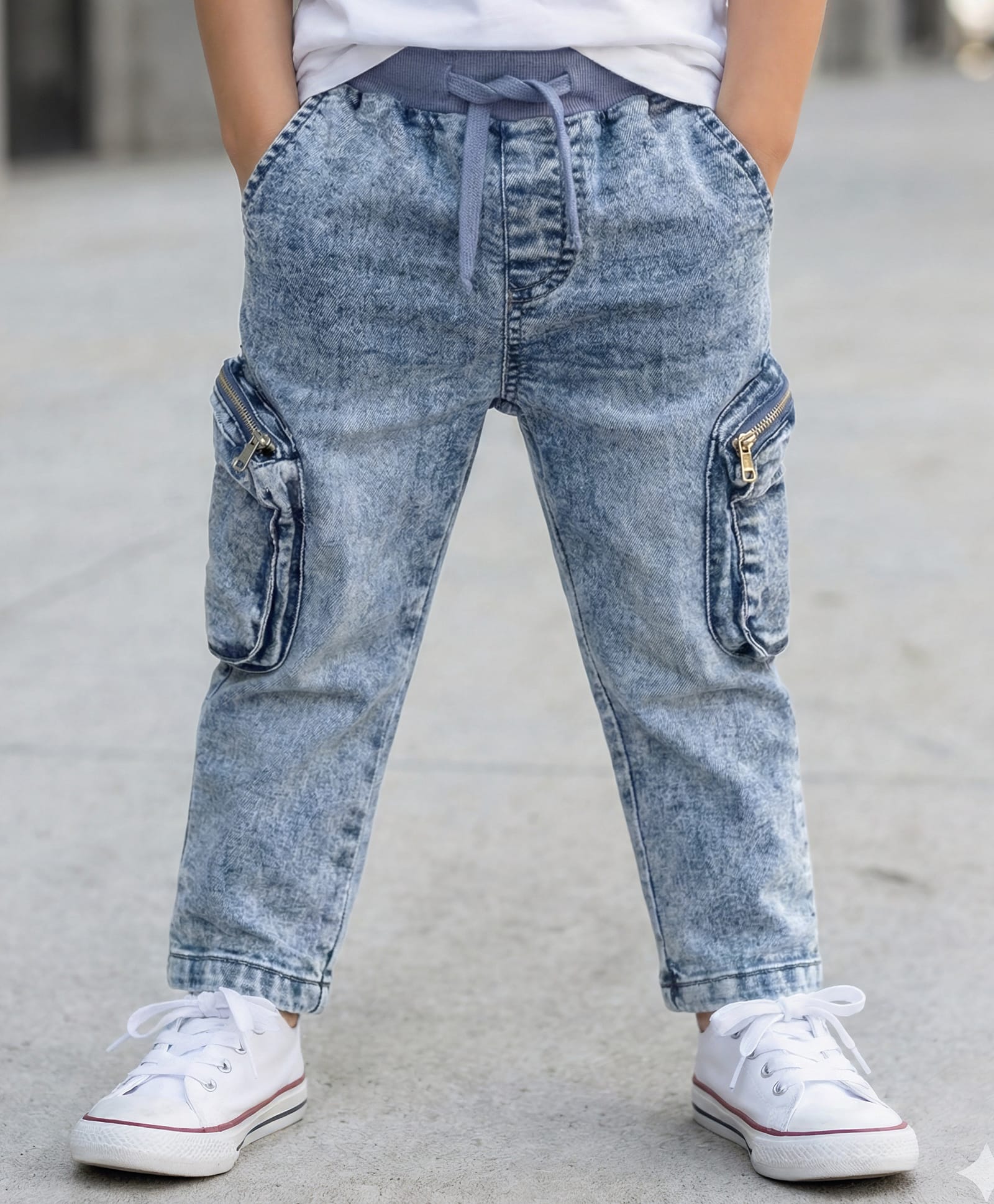 Babyhug Denim Full Length Washed Jeans with Stretch & Pockets - Navy Blue-picture-21