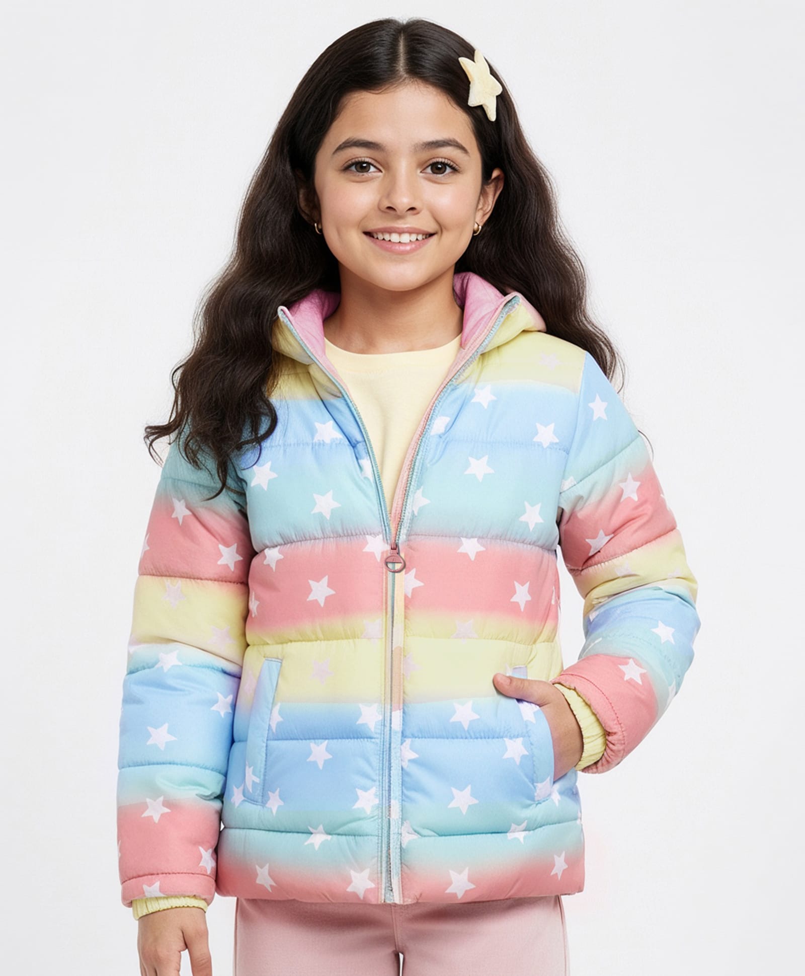 Pine Kids Woven Full Sleeves Hooded Padded Jacket With Star Print - Multicolor-picture-28