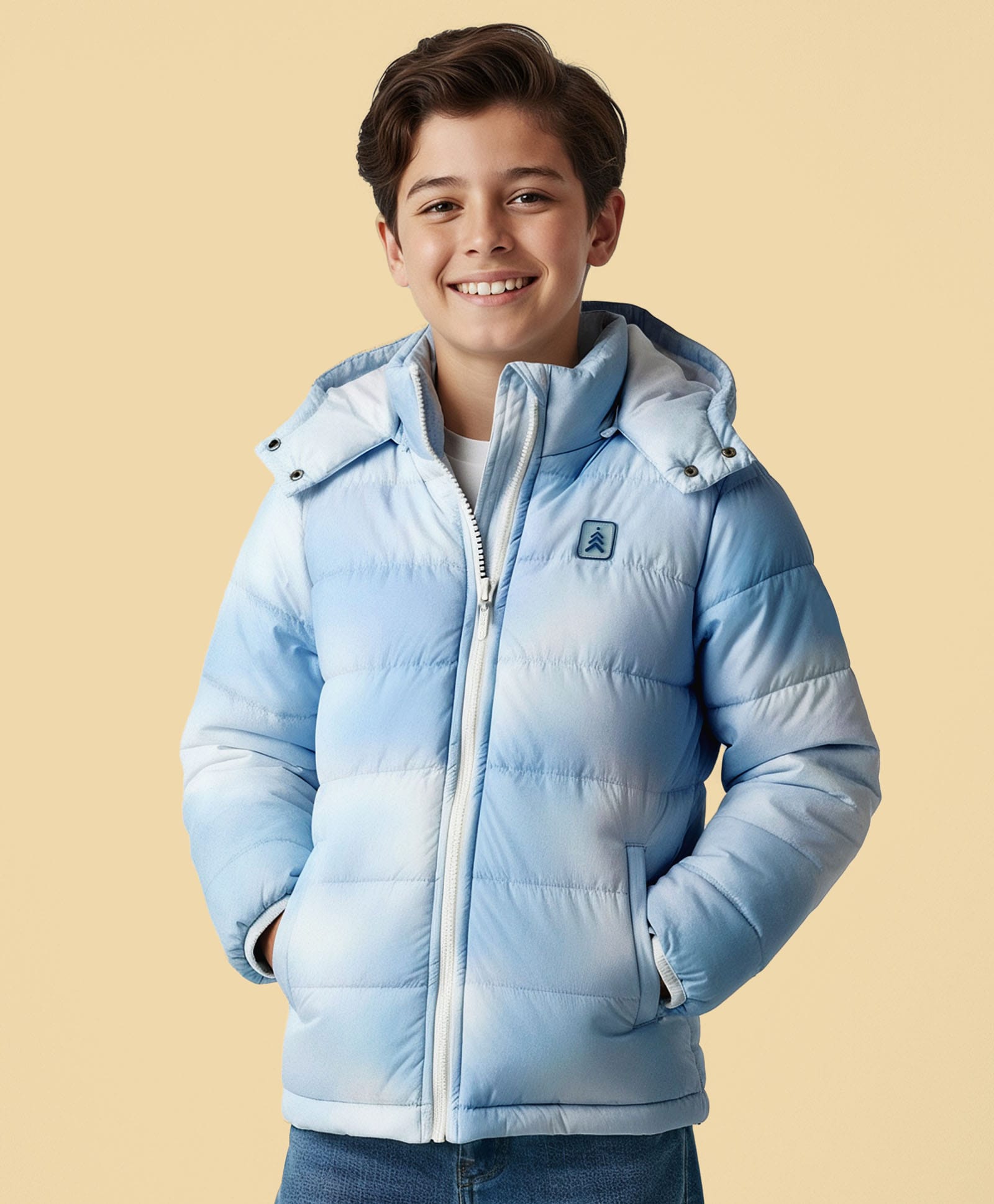 Pine Kids Woven Full Sleeves Hooded Padded Jacket With Tie & Dye Print - Blue-picture-39