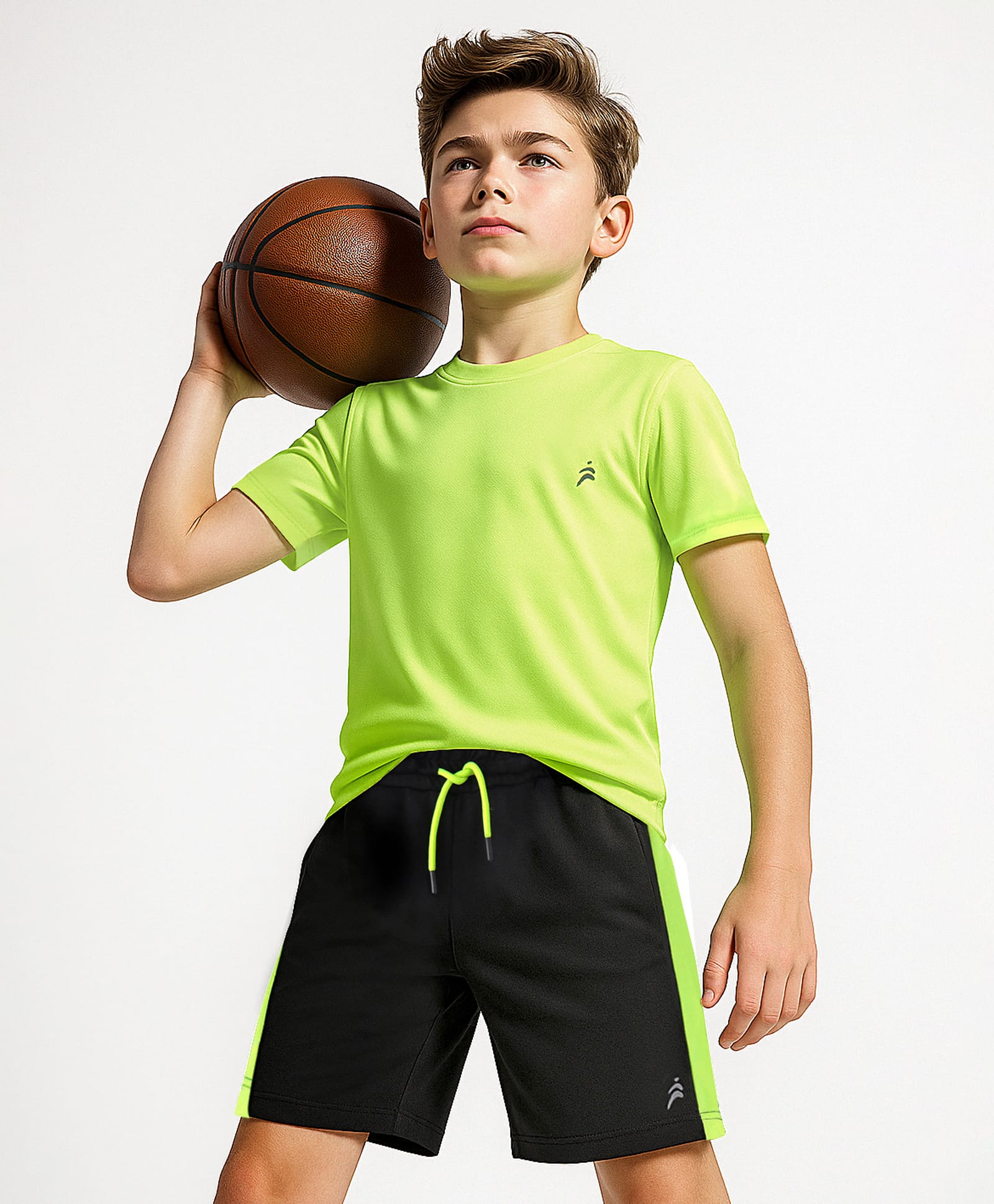 Pine Active Knit Half Sleeves Solid T-Shirt & Shorts Set - Neon Green & Black