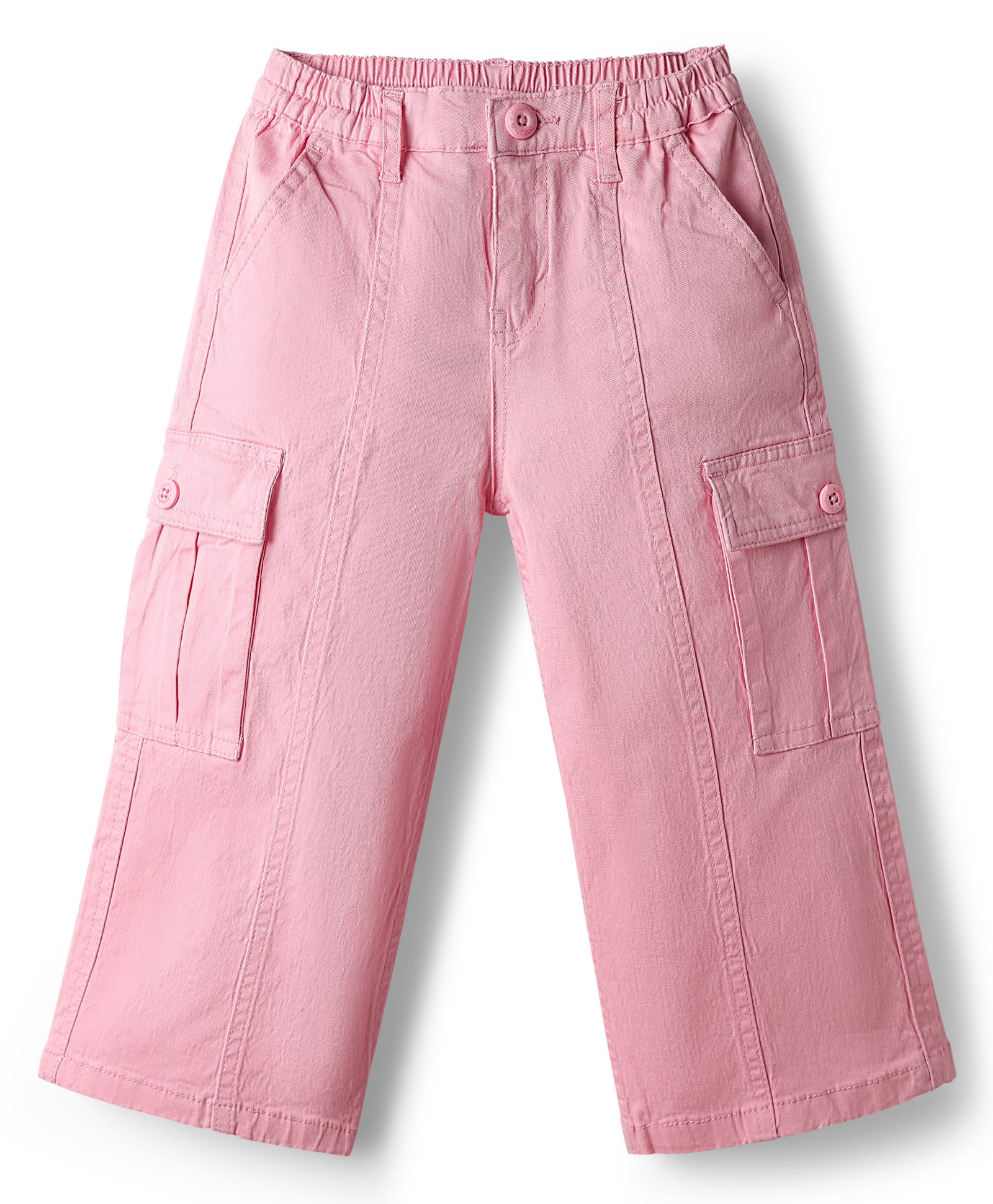 Babyhug Twill Full Length Trousers with Stretch & Cargo Pocket - Pink