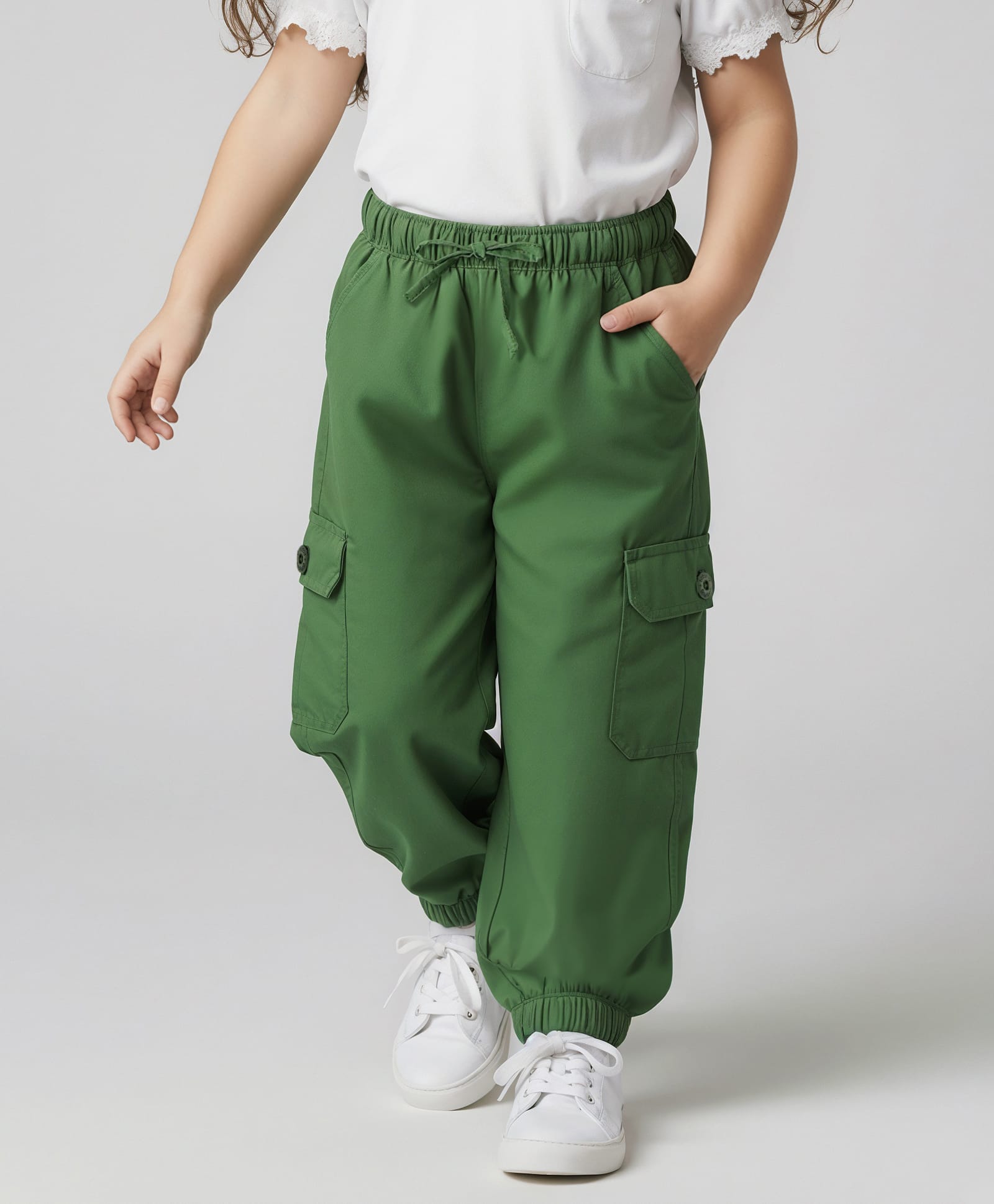 Babyhug Twill Full Length Solid Trouser With Stretch - Olive Green