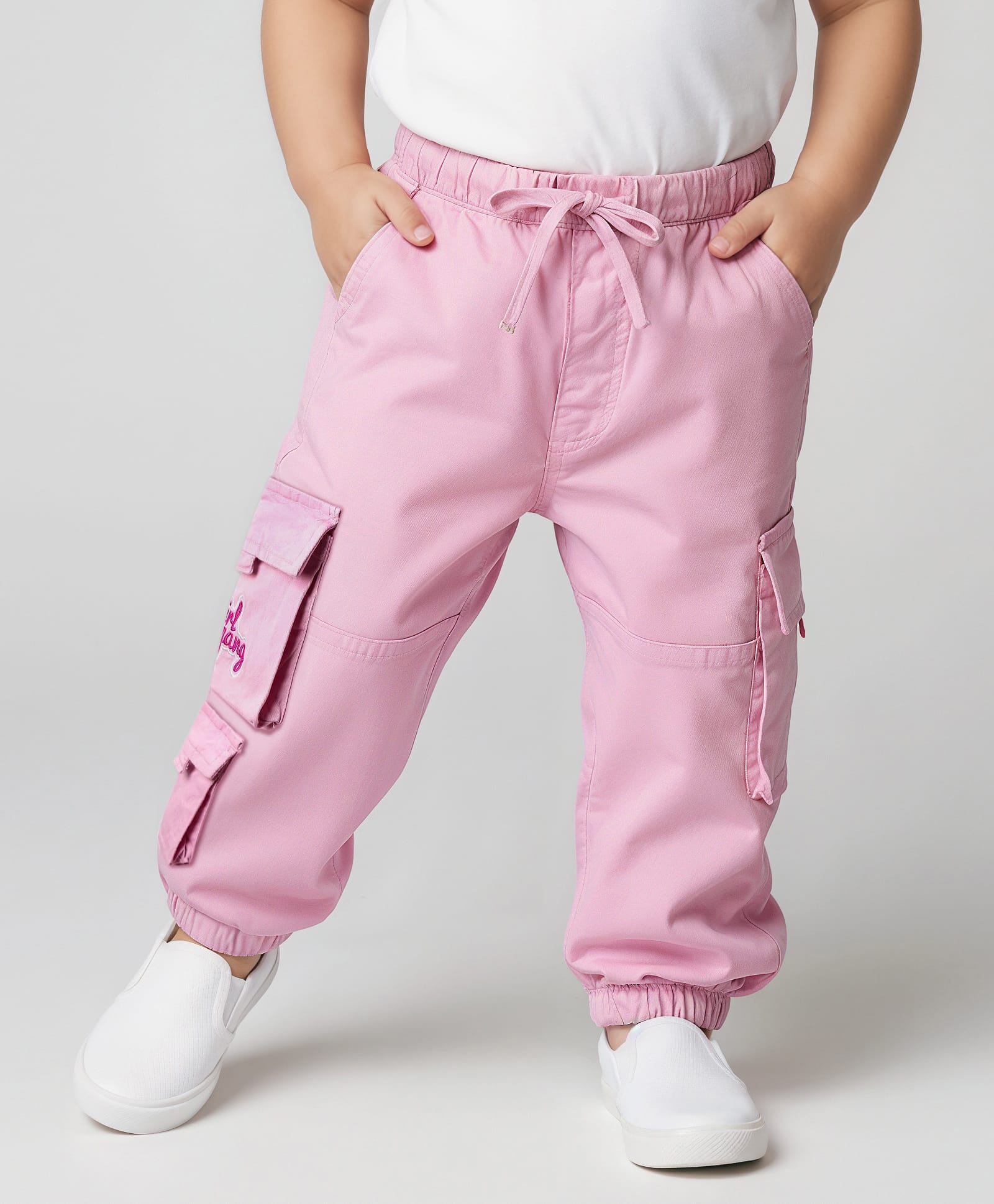 Babyhug Twill Full Length Solid Color Trouser with Stretch & Cargo Pocket - Pink-image-8