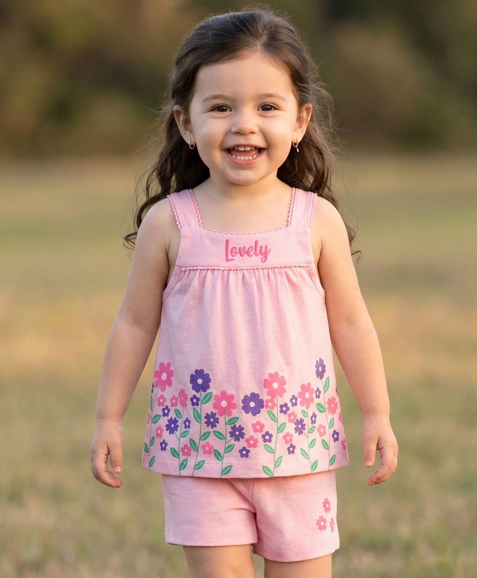 Babyhug Single Jersey Knit Sleeveless Top & Short Set With Floral Print - Pink-image-20