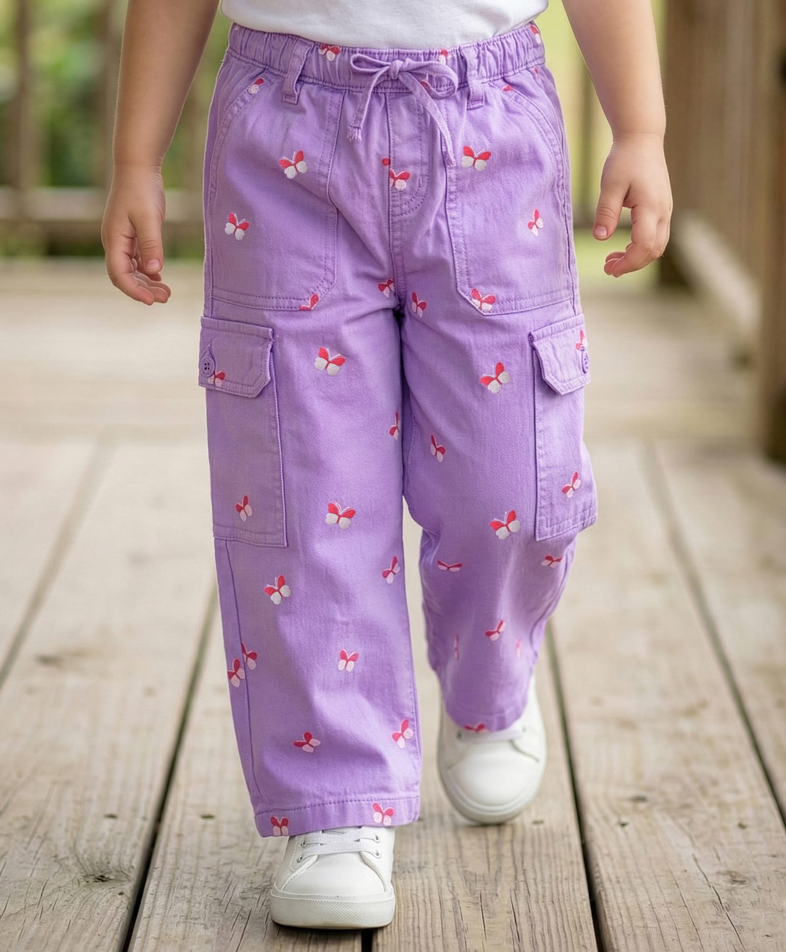Babyhug Twill Full Length Butterfly Printed Flared Trouser With Stretch - Lavender-picture-25