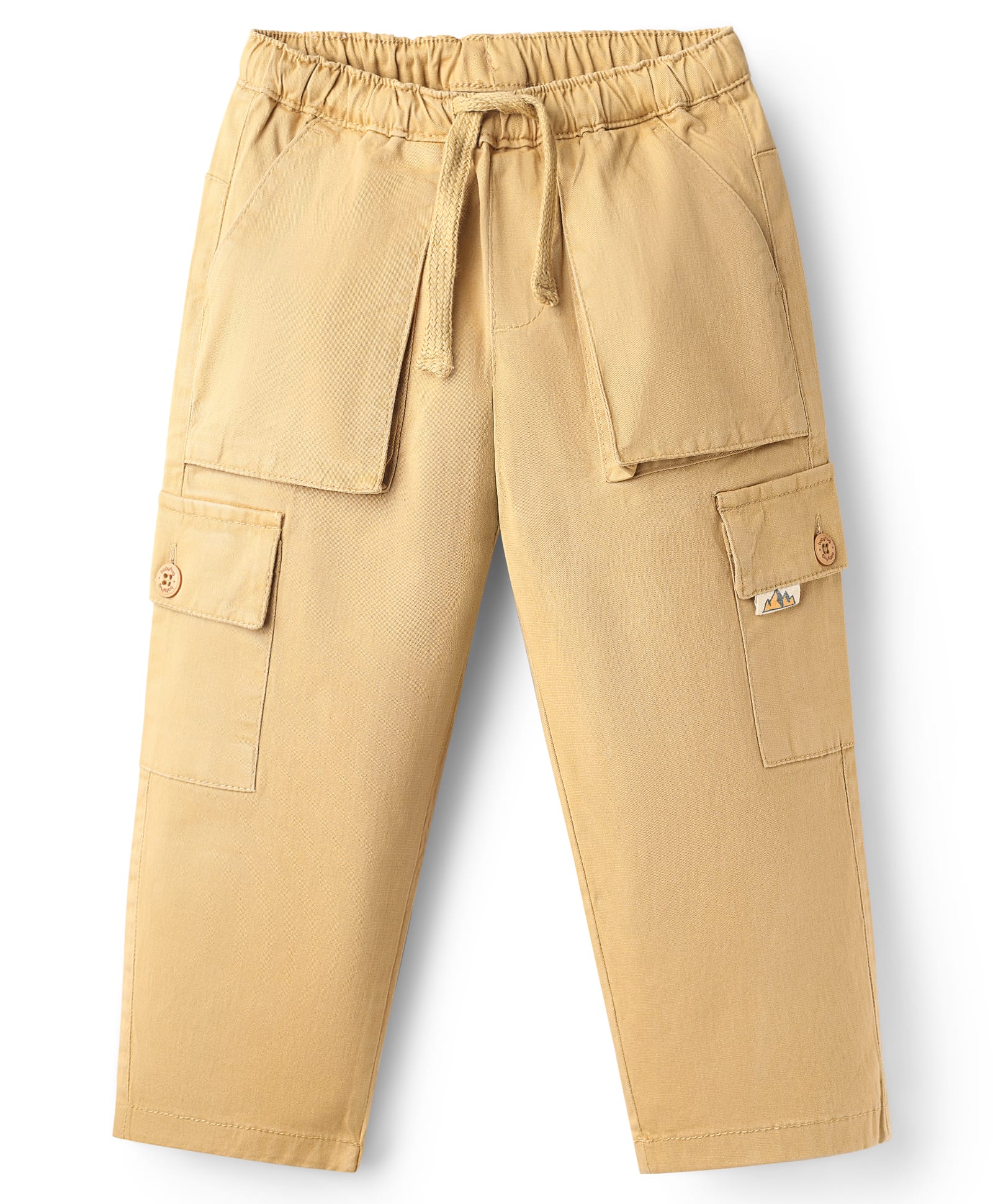 Babyhug Twill Full Length Solid Colour Trouser With Stretch & Cargo Pocket - Khaki