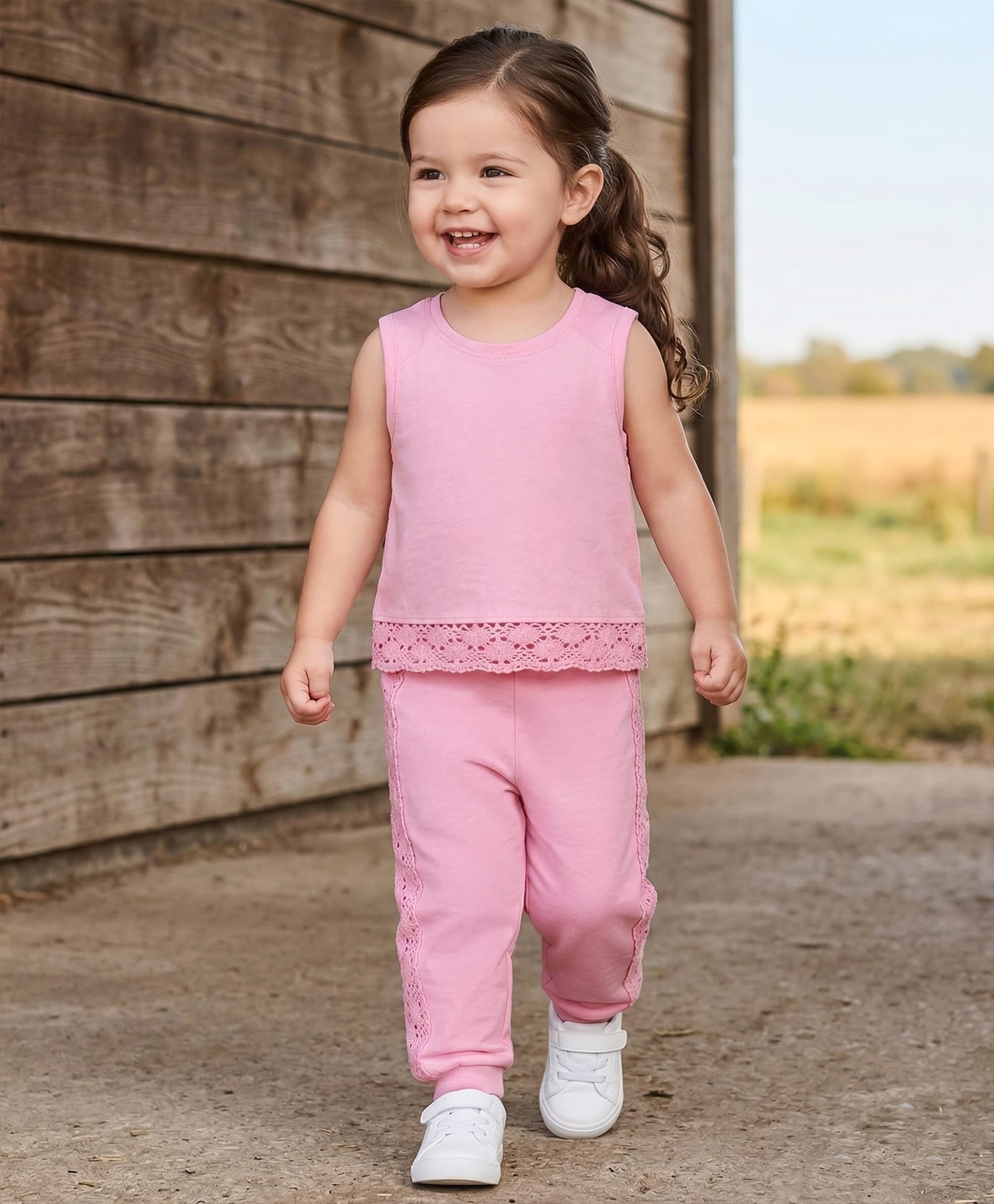 Babyhug Single Jersey Knit Sleeveless Solid Colour Top & Lounge Pant Set - Pink-picture-23