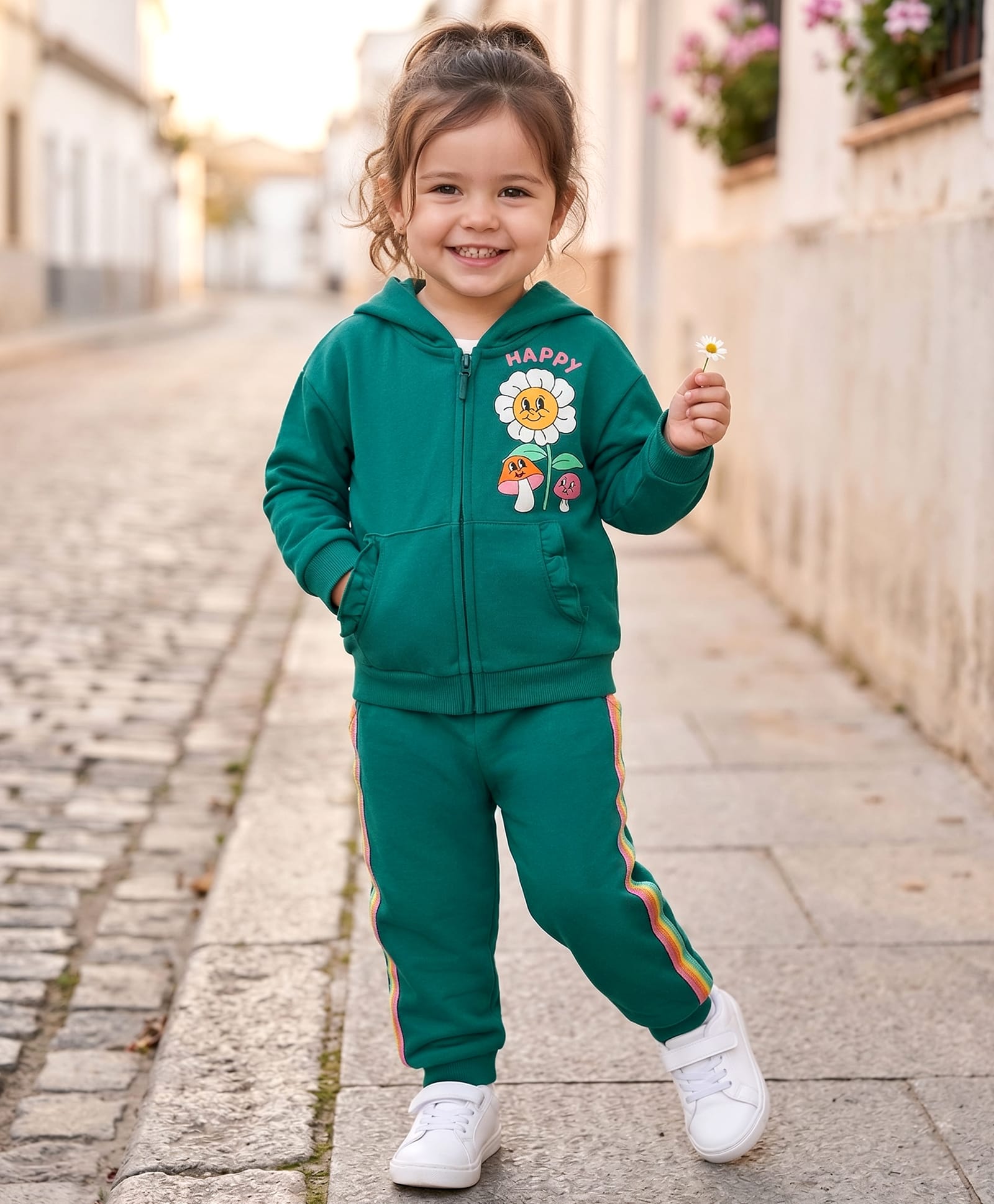 Babyhug Single Jersey Knit Full Sleeves Hooded Top With Lounge Pant Set With Floral Print - Green-image-38