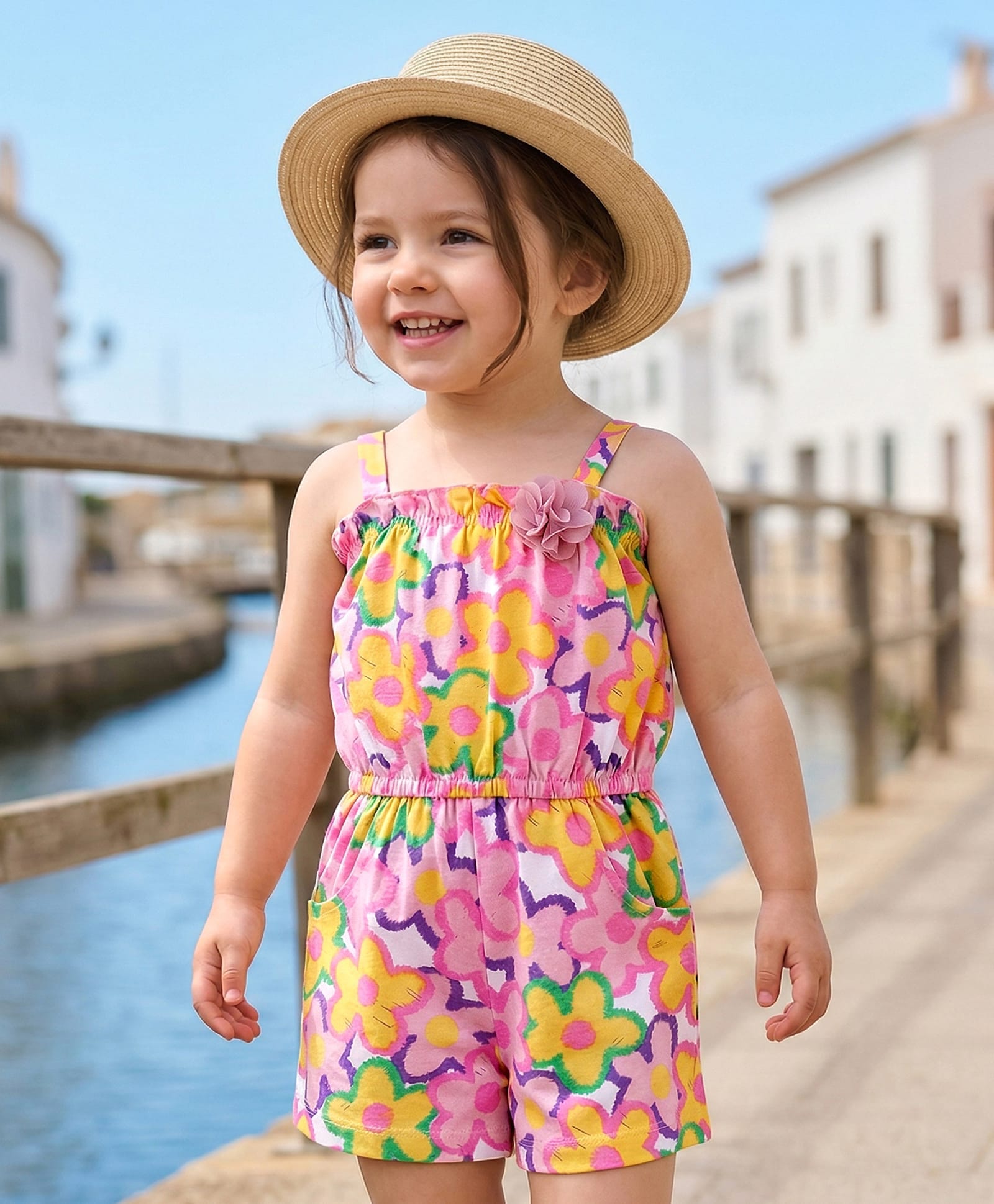 Babyhug Cotton Knit Sleeveless Jumpsuit With Floral Print & Applique - Pink-image-33