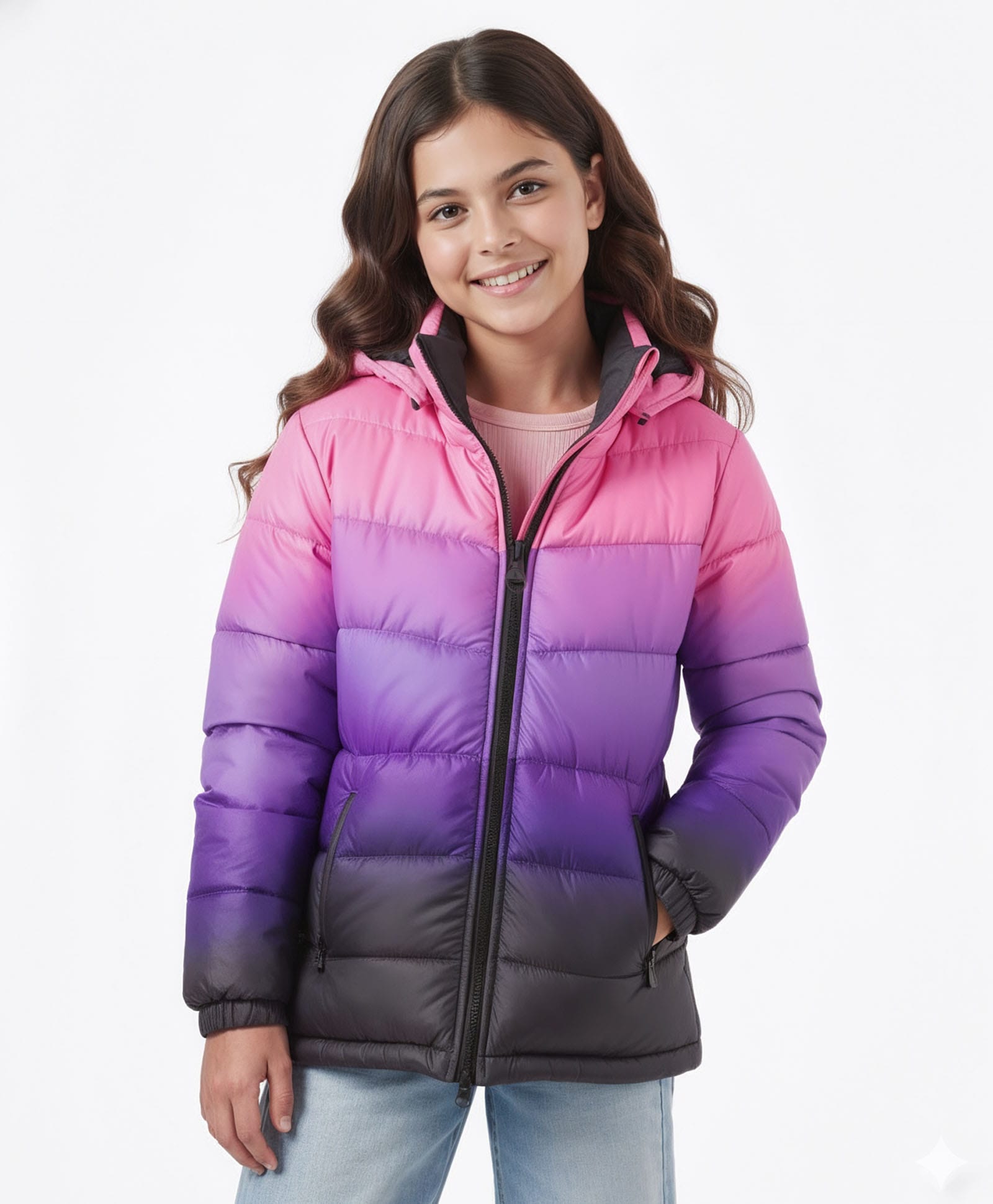 Pine Kids Woven Full Sleeves Solid Color Hooded Padded Jacket - Purple-picture-13