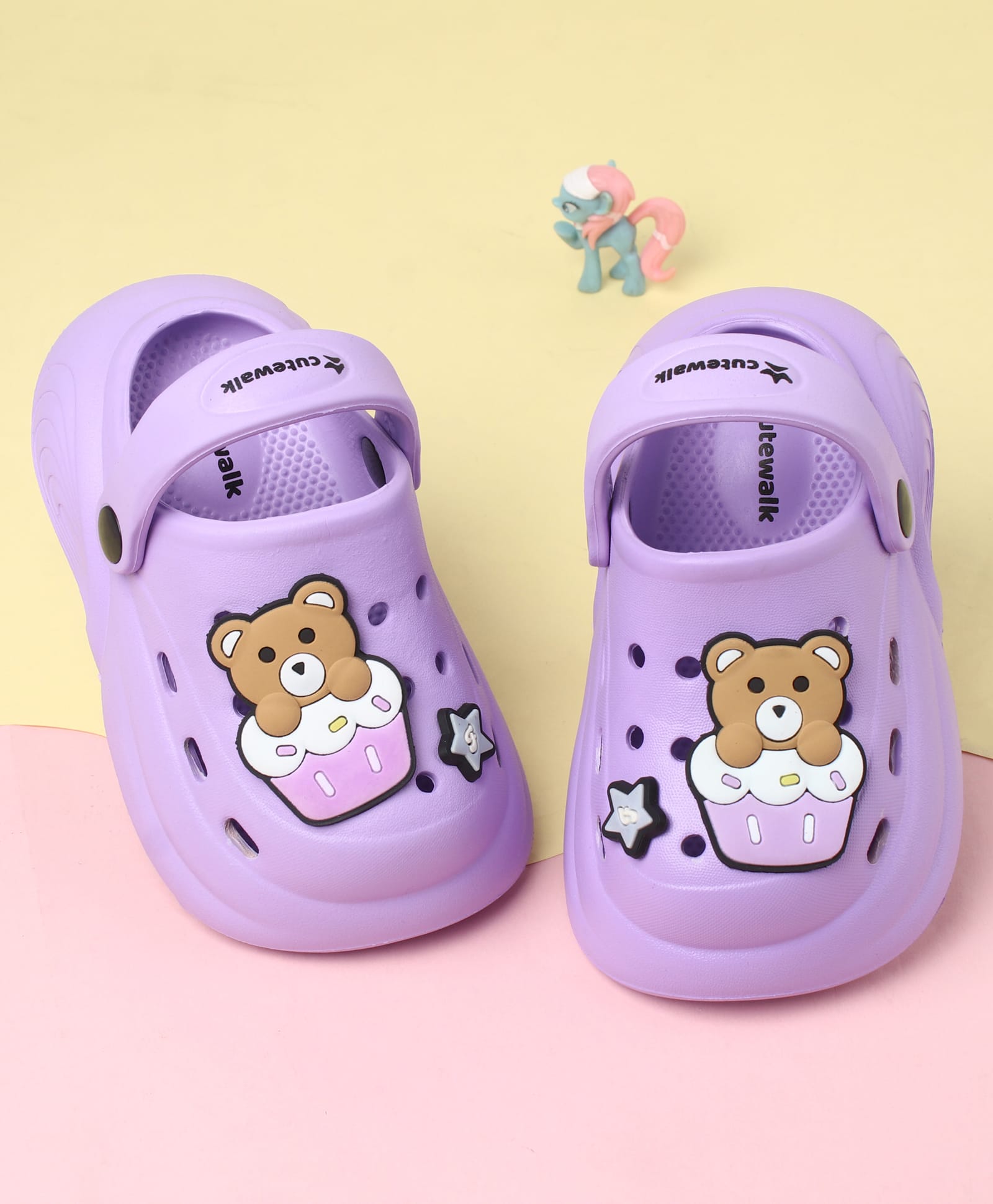 Cute Walk by Babyhug Clogs With Back Strap Closure & Teddy Applique - Purple-image-25