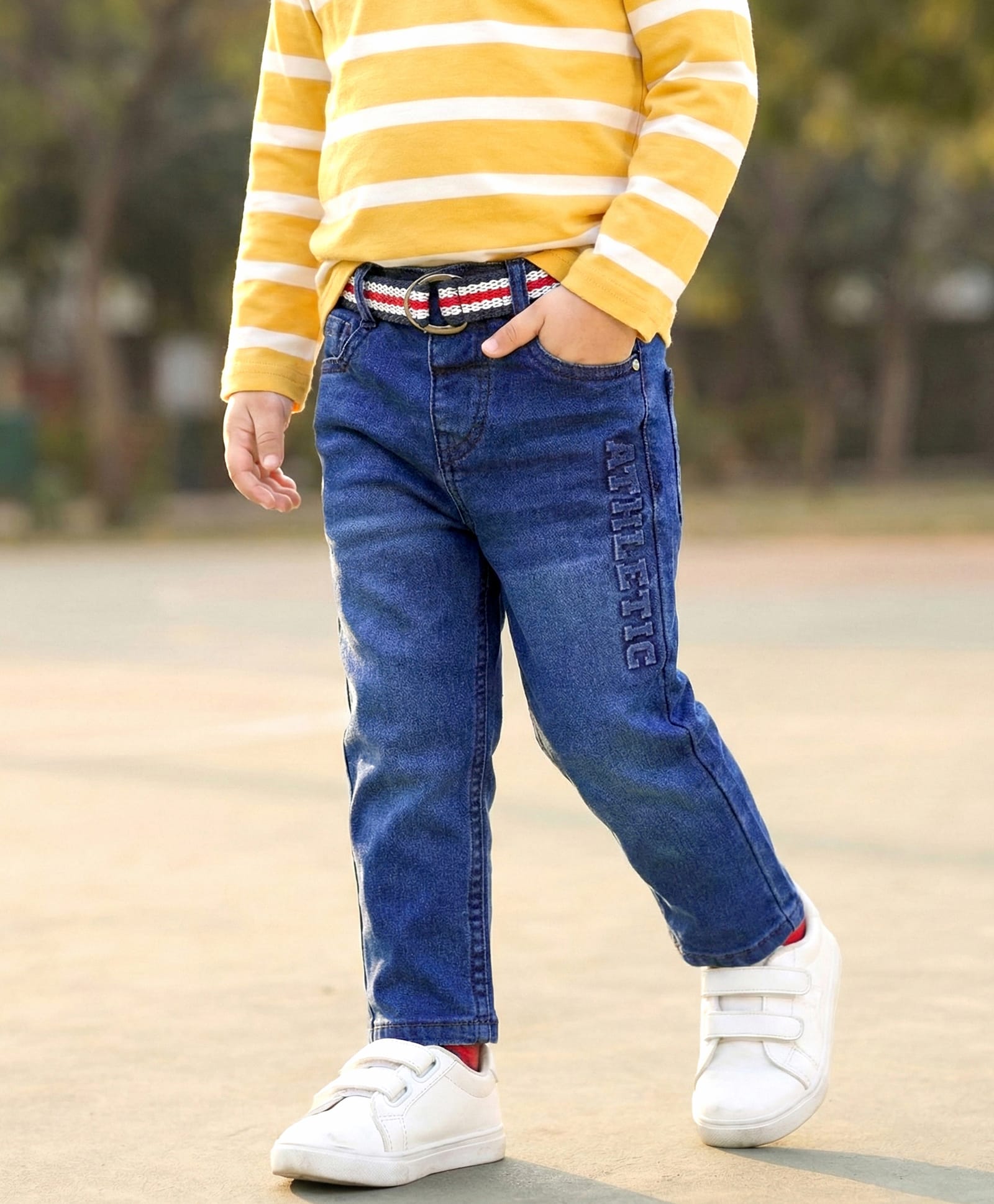 Babyhug Full Length Washed Denim Jeans With Stretch & Belt - Navy Blue-picture-27