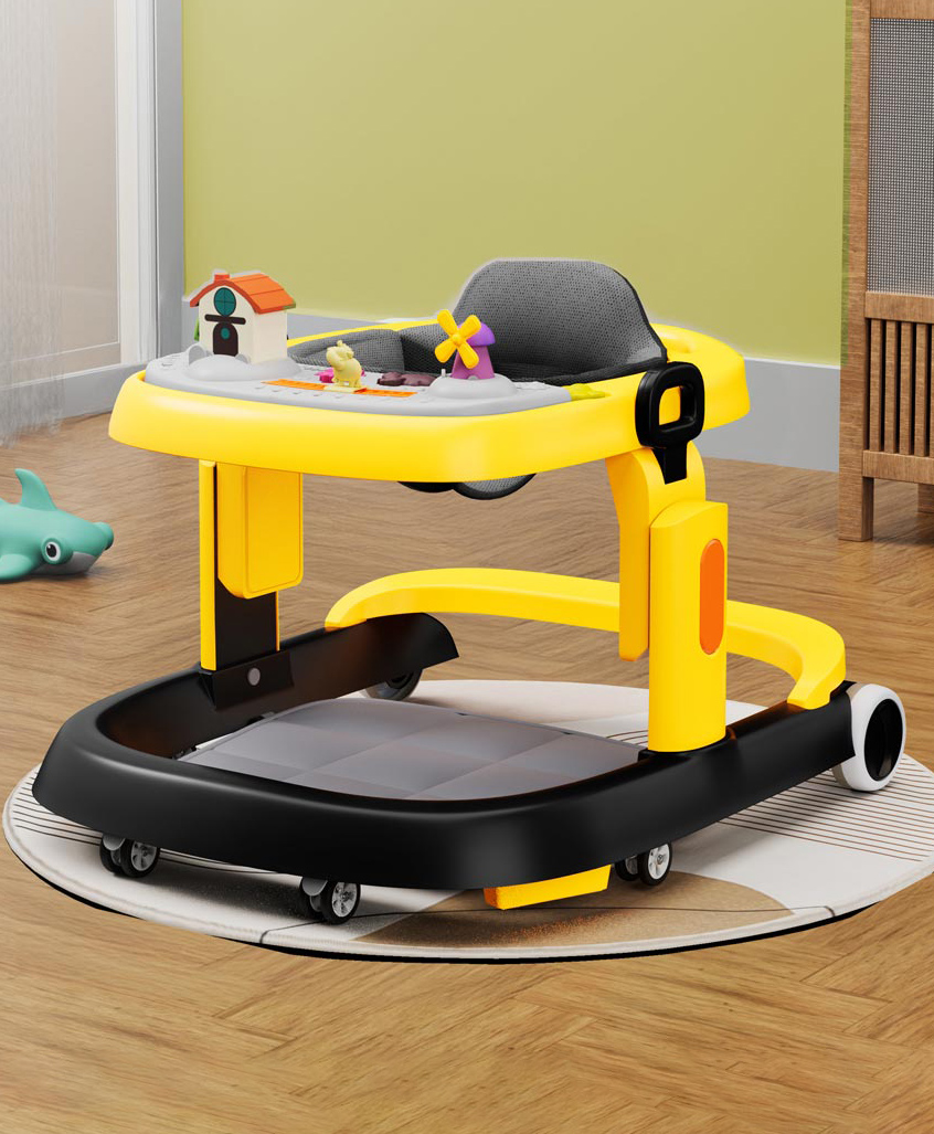 StarAndDaisy Baby Walker with Anti Fall Brake Pads with 3 Speed Height Adjustment, Multi-Level Seat, Recreational Music Toy Bar, Easy to Store -Yellow-image-3