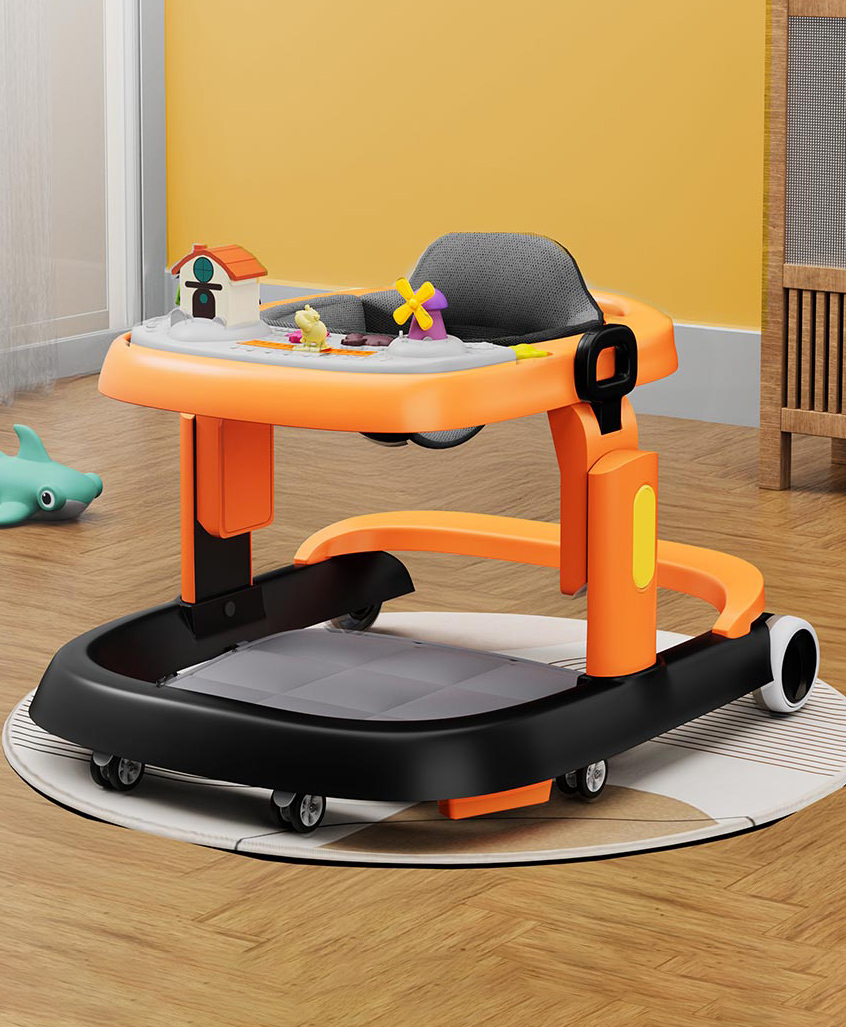 StarAndDaisy Baby Walker with Anti Fall Brake Pads with 3 Speed Height Adjustment, Multi-Level Seat, Recreational Music Toy Bar, Easy to Store -Orange-picture-18
