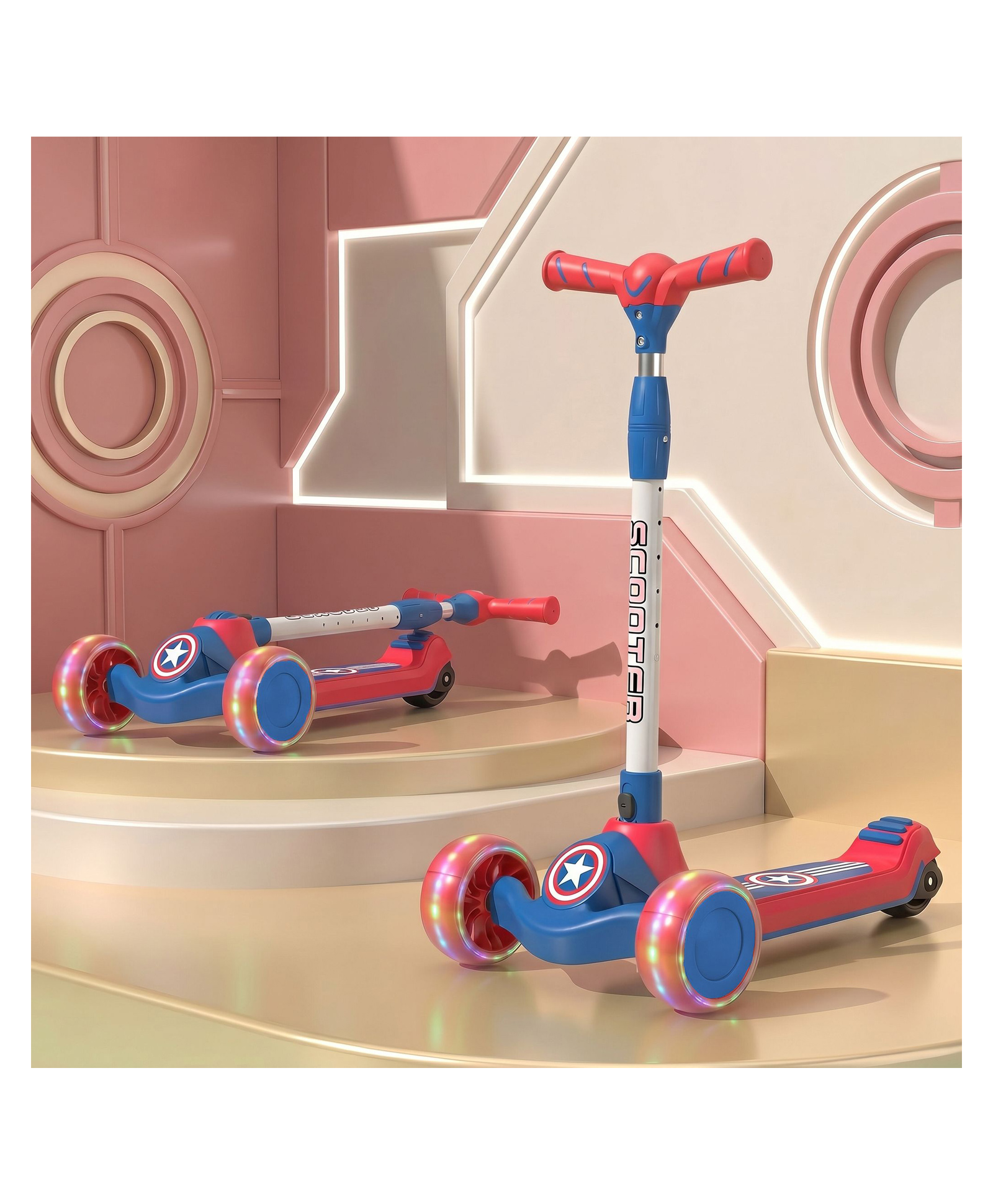 StarAndDaisy Glider Toddler Scooter for Kids Foldable 3 Wheel Kick Scooter with LED Lights &5 Adjustable Height Blue