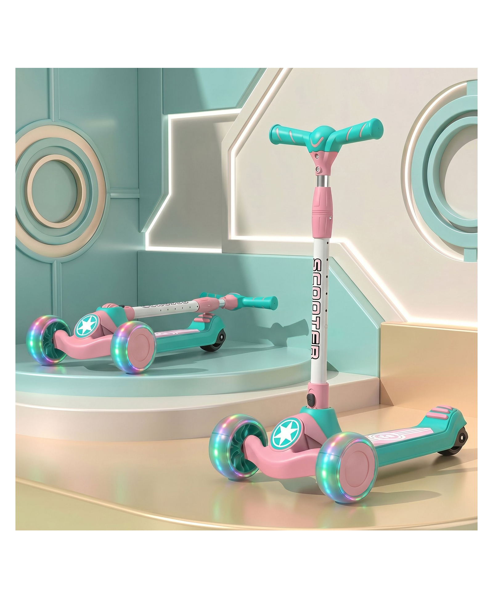 StarAndDaisy Glider Toddler Scooter for Kids Foldable 3 Wheel Kick Scooter with LED Lights &5 Adjustable Height Pink-image-49