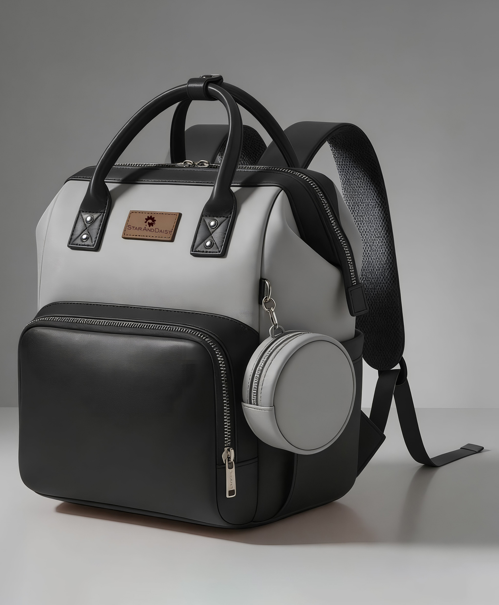 StarAndDaisy Diaper Bag for Mothers with Multi Compartments, Insulated Bottle Pockets, Waterproof, Ultra Vegan Leather, 30L capacity - Grey-image-4
