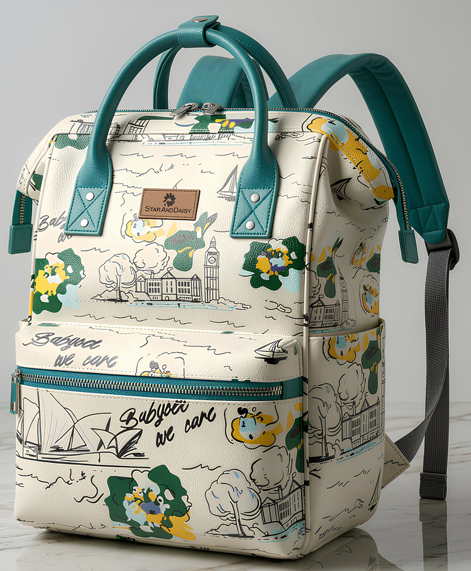 StarAndDaisy Baby Diaper Bag For Mother for Travel with Laptop Pocket, Multi Compartments, Insulated Bottle Pockets - White