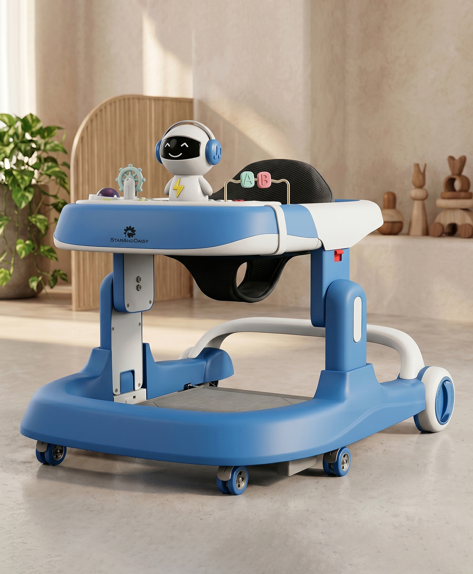 StarAndDaisy Baby Walker Multifunction Anti-o Shaped Leg Anti-Fall Music Box Height Adjustment, For 6-15months, Blue-image-35