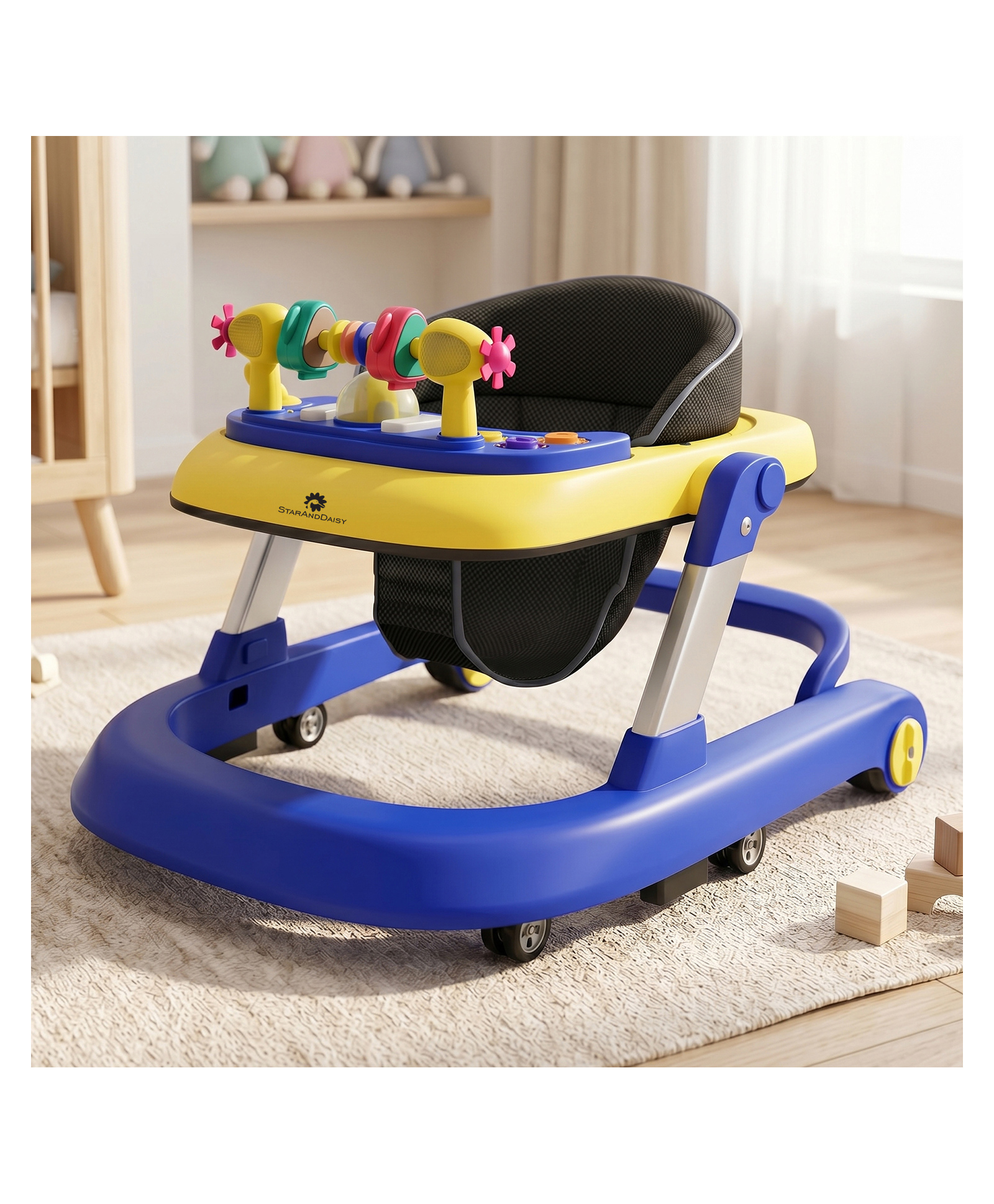 StarAndDaisy Tiny Steps Musical Baby Walker, 2-in-1 Infant & Baby Activity Walker Detachable Toys Tray, Seated or Walk-Behind, Yellow-picture-30