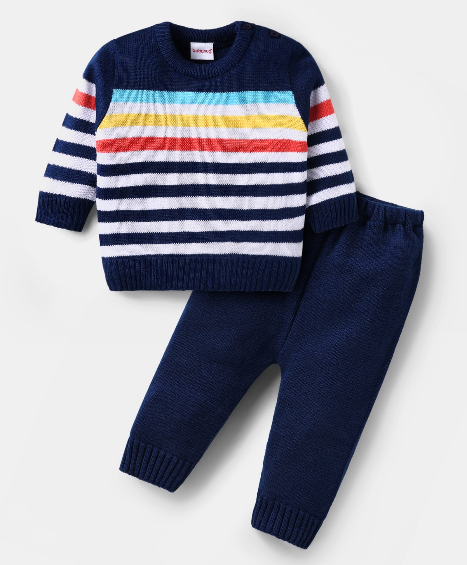 Babyhug Knitted Full Sleeves Sweater Set with Stripes - Navy Blue & White-image-30