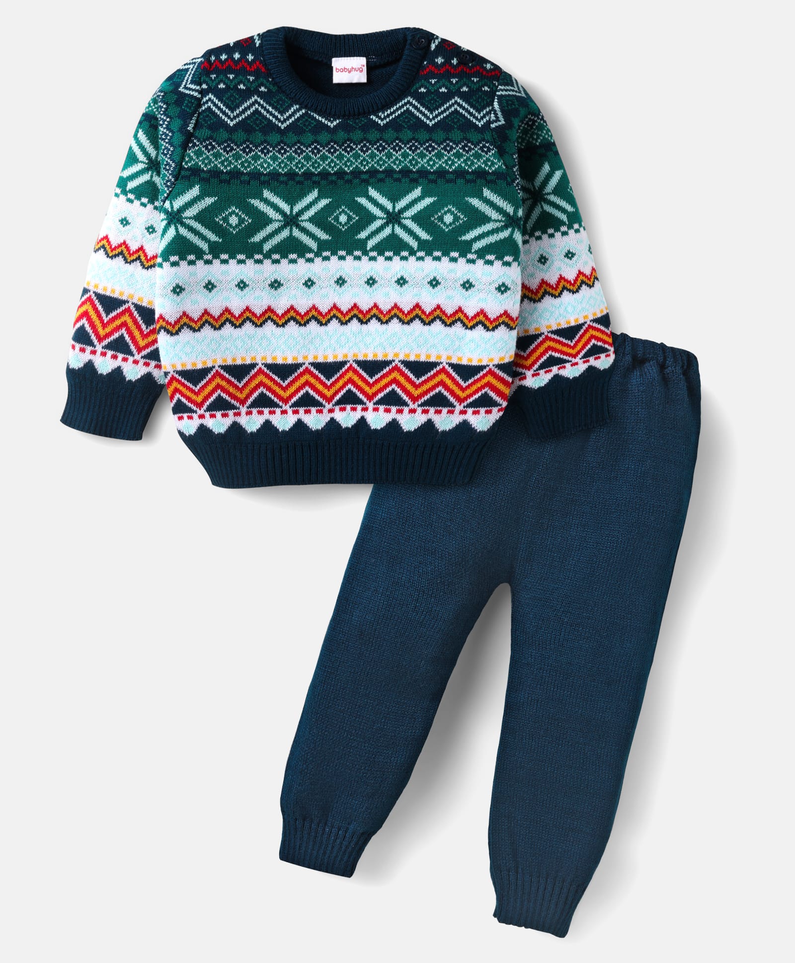 Babyhug Knitted Full Sleeves Sweater Set with Intarsia Design - Navy Blue-image-41