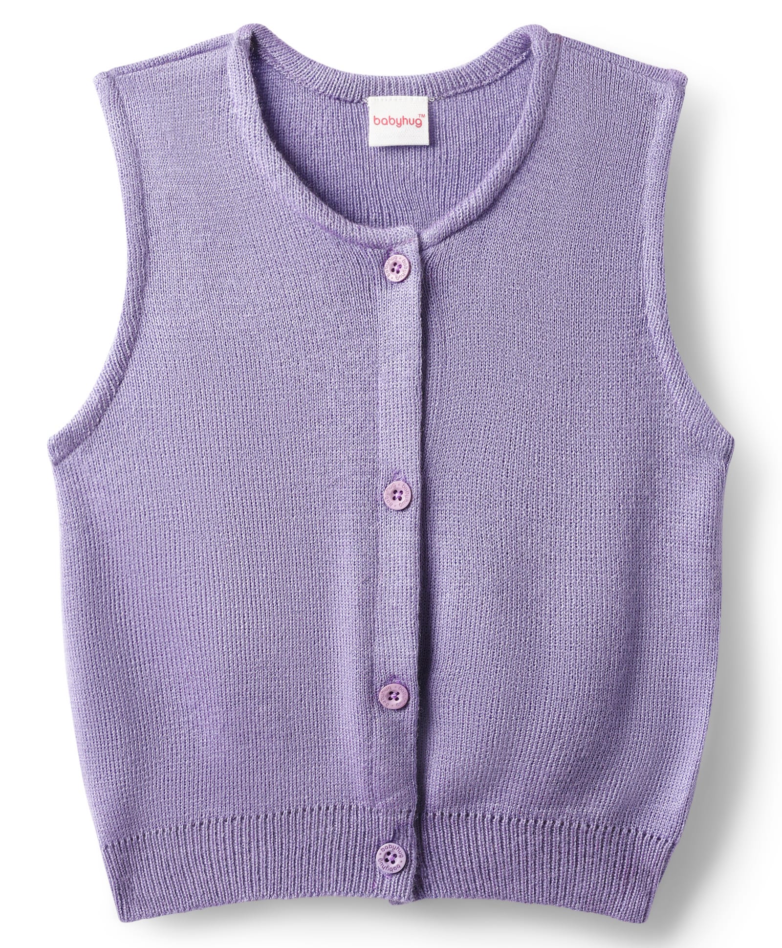 Babyhug Knitted Sleeveless Solid Front Open Sweater - Lavender-image-19