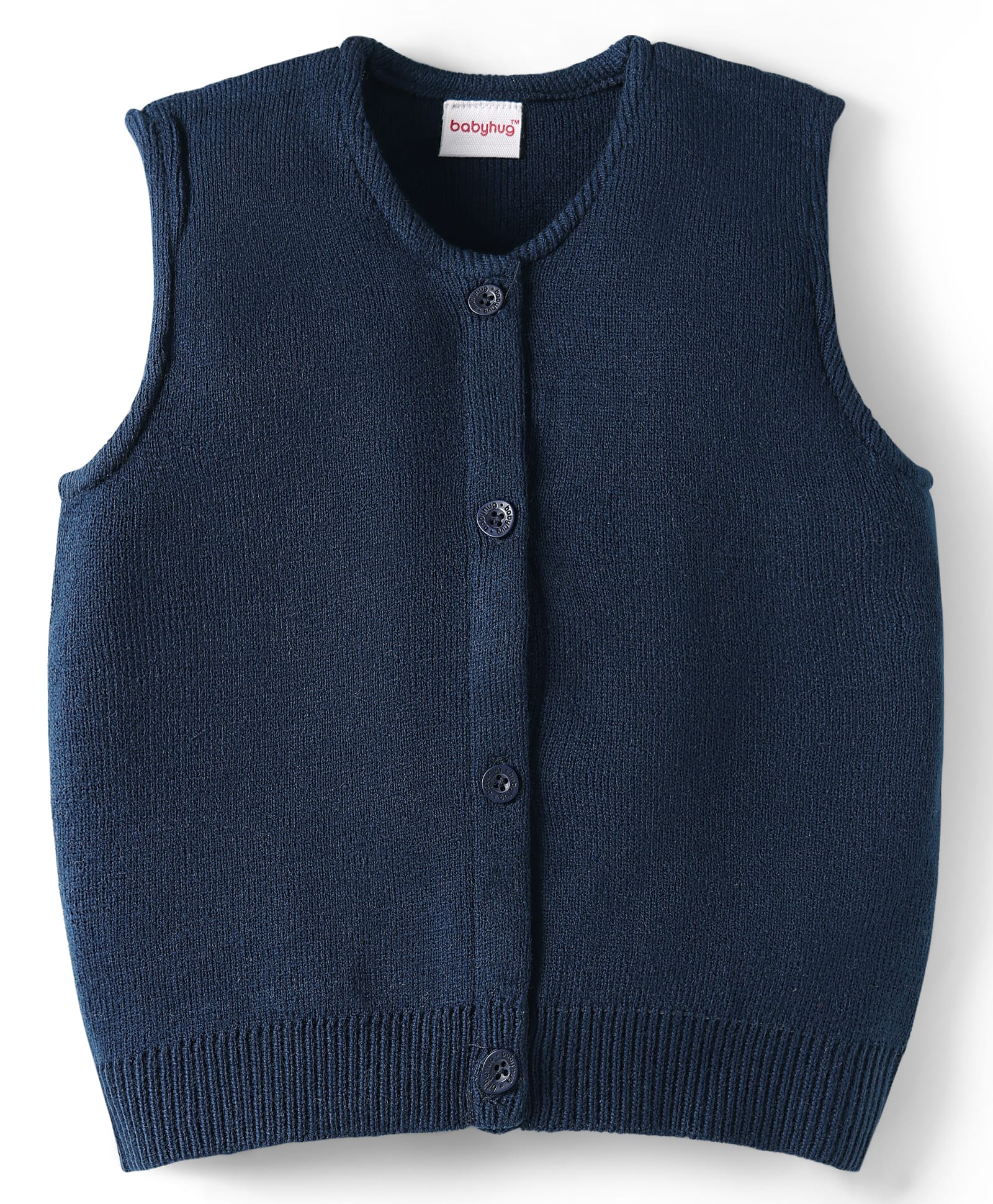 Babyhug Knitted Sleeveless Solid Front Open Sweater - Navy Blue-image-39