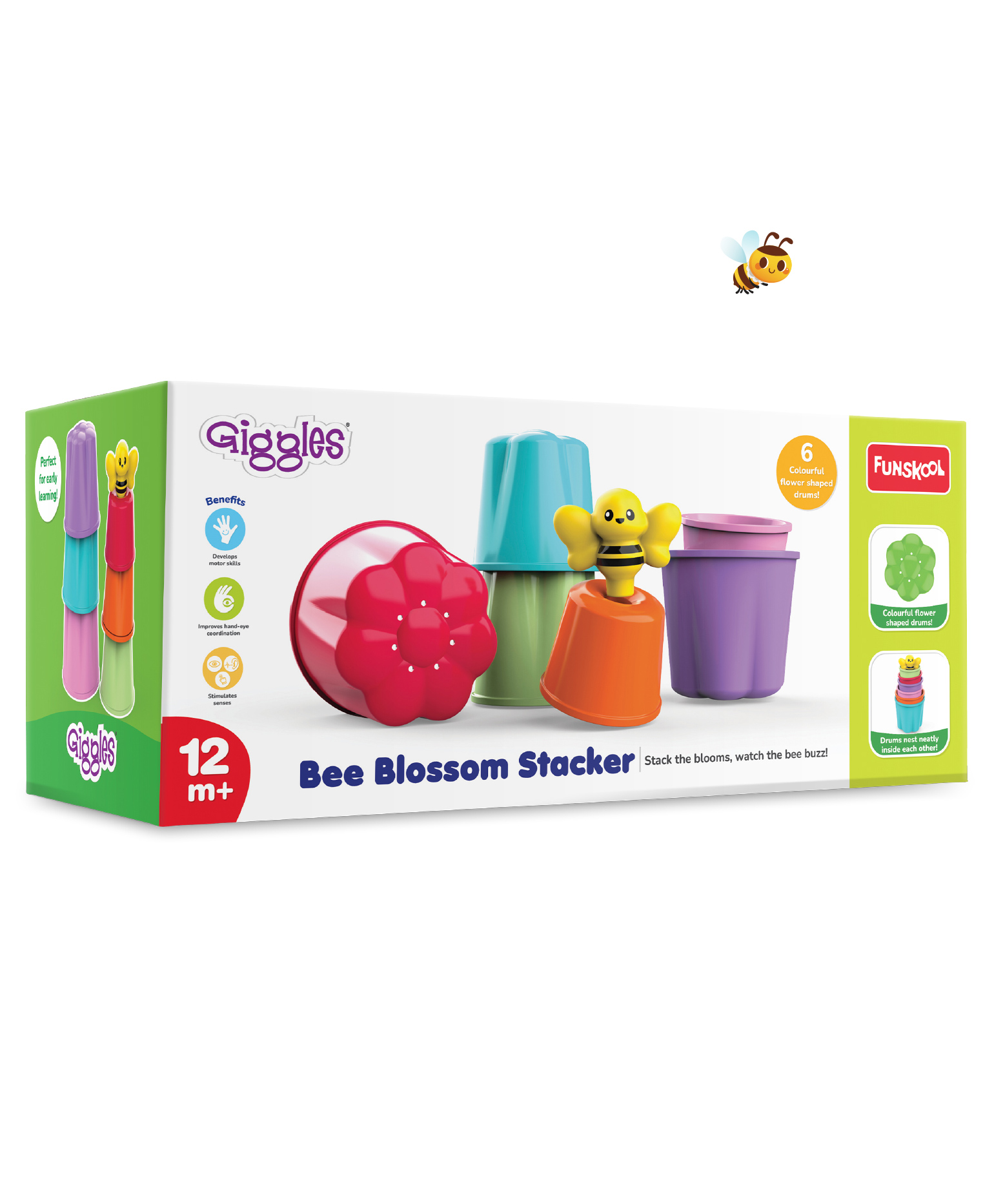 Giggles Bee Blossom Stacker Toy with 6 Flower Shaped Drums & a Bee - Multicolor-picture-17