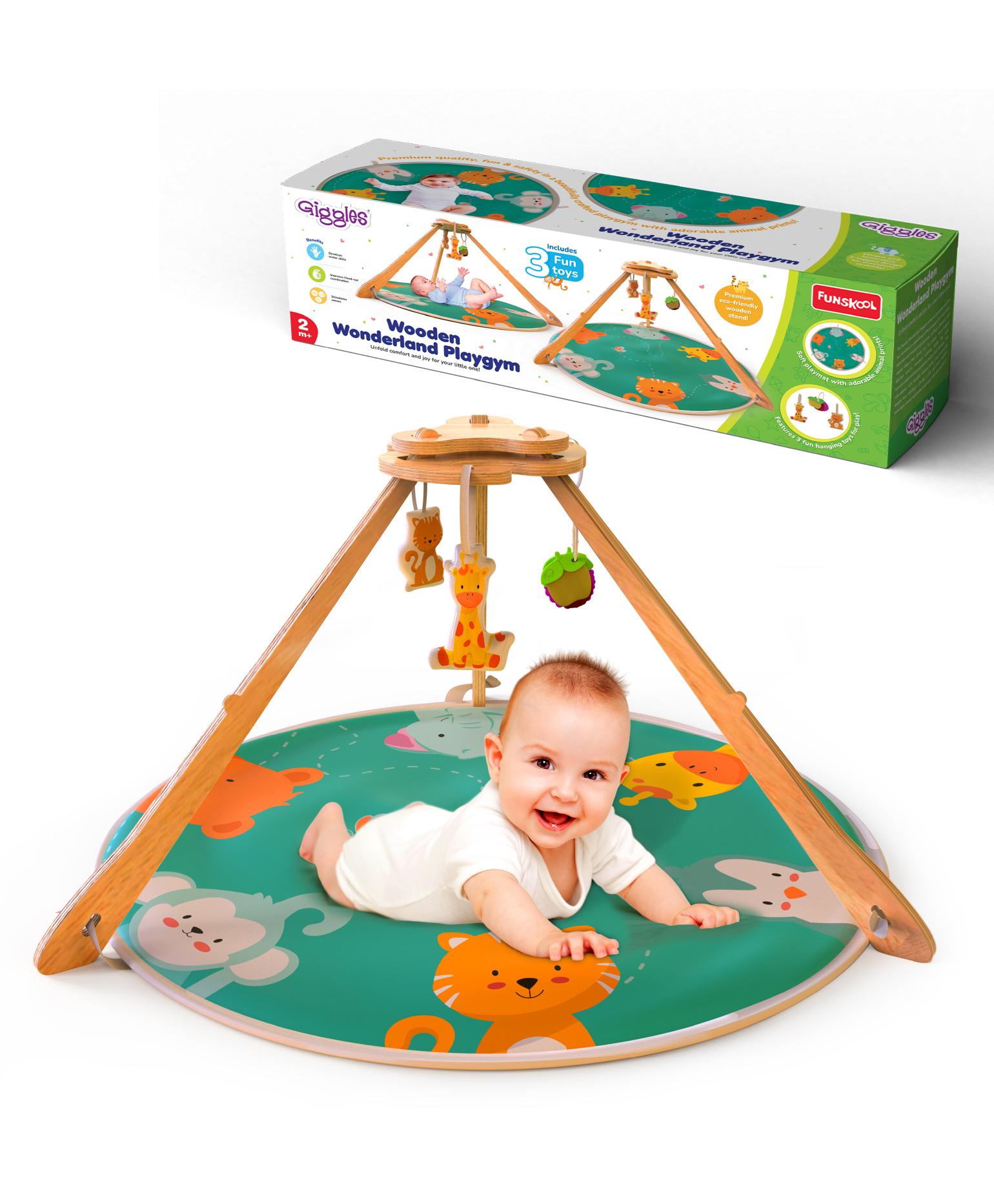 Giggles Wooden Wonderland Play Gym with Animal Print & Toys - Multicolor-picture-8