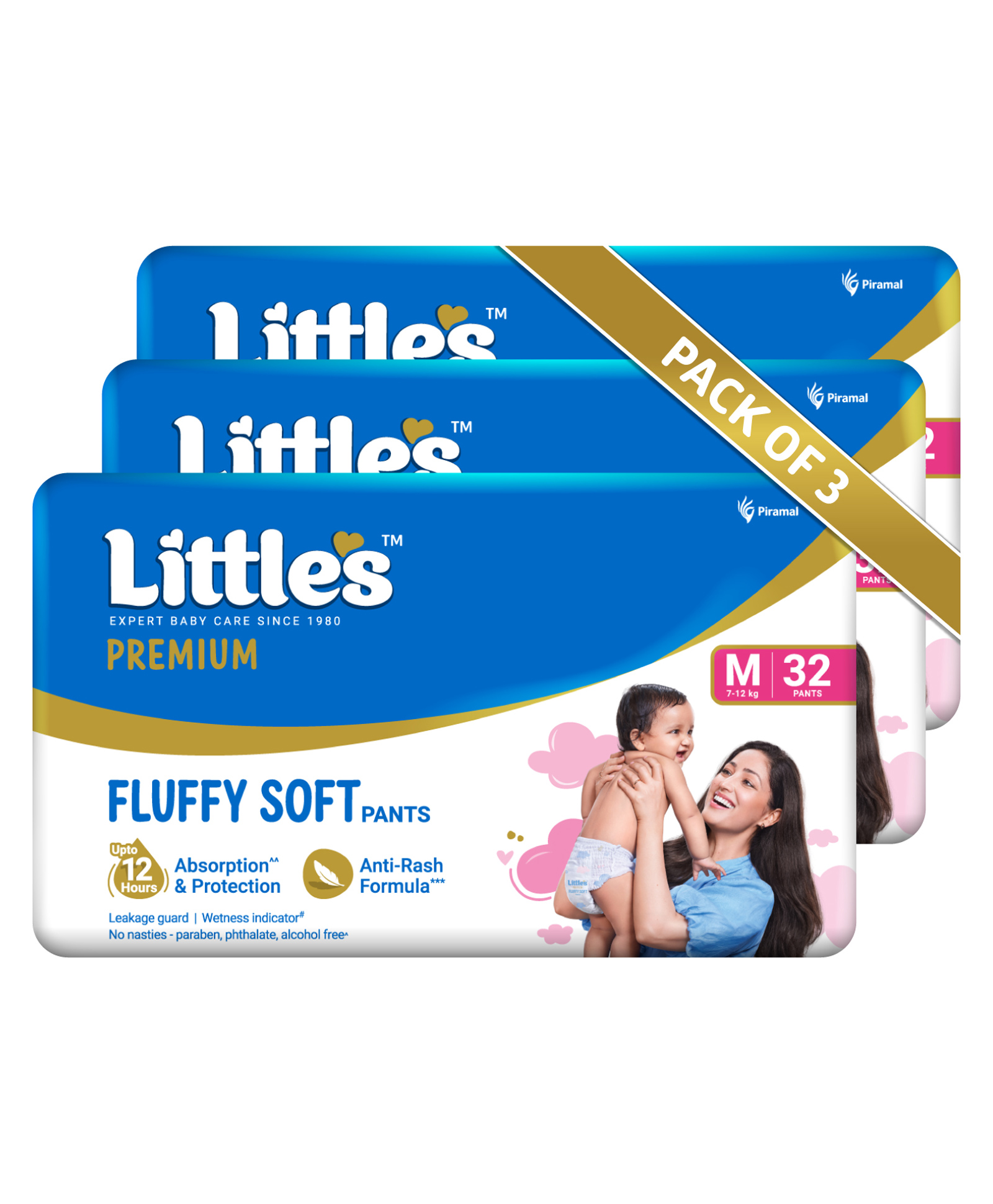 Little's Comfy Premium Baby Diaper Pants Cotton Soft with Wetness Indicator Pack of 3 Medium - 96 Pieces-picture-49