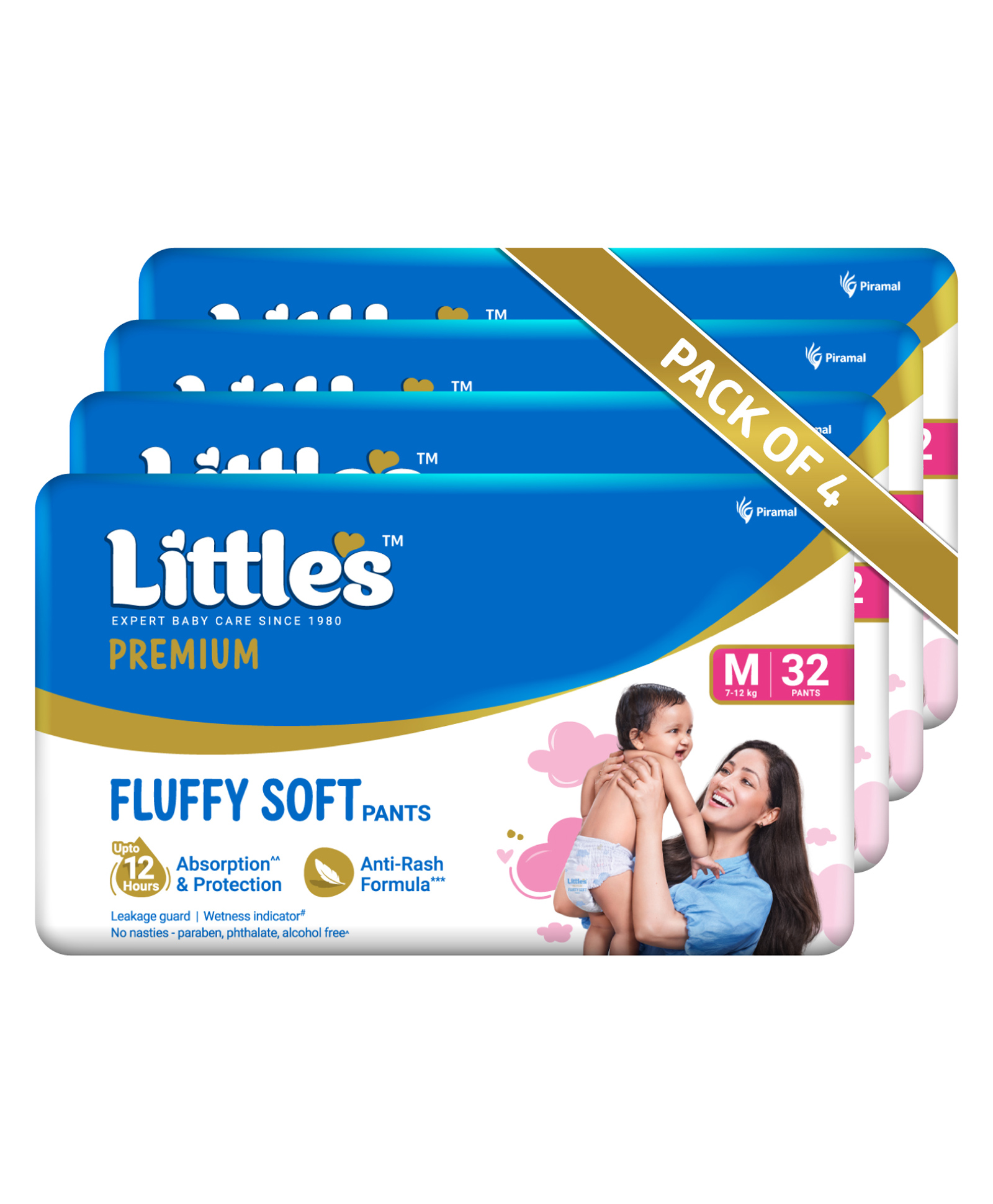Little's Cotton Soft Baby Diaper with Leakage Guard Wetness Indicator & 12 Hours Absorption Size M Pack of 4 - 128 Pieces-picture-37