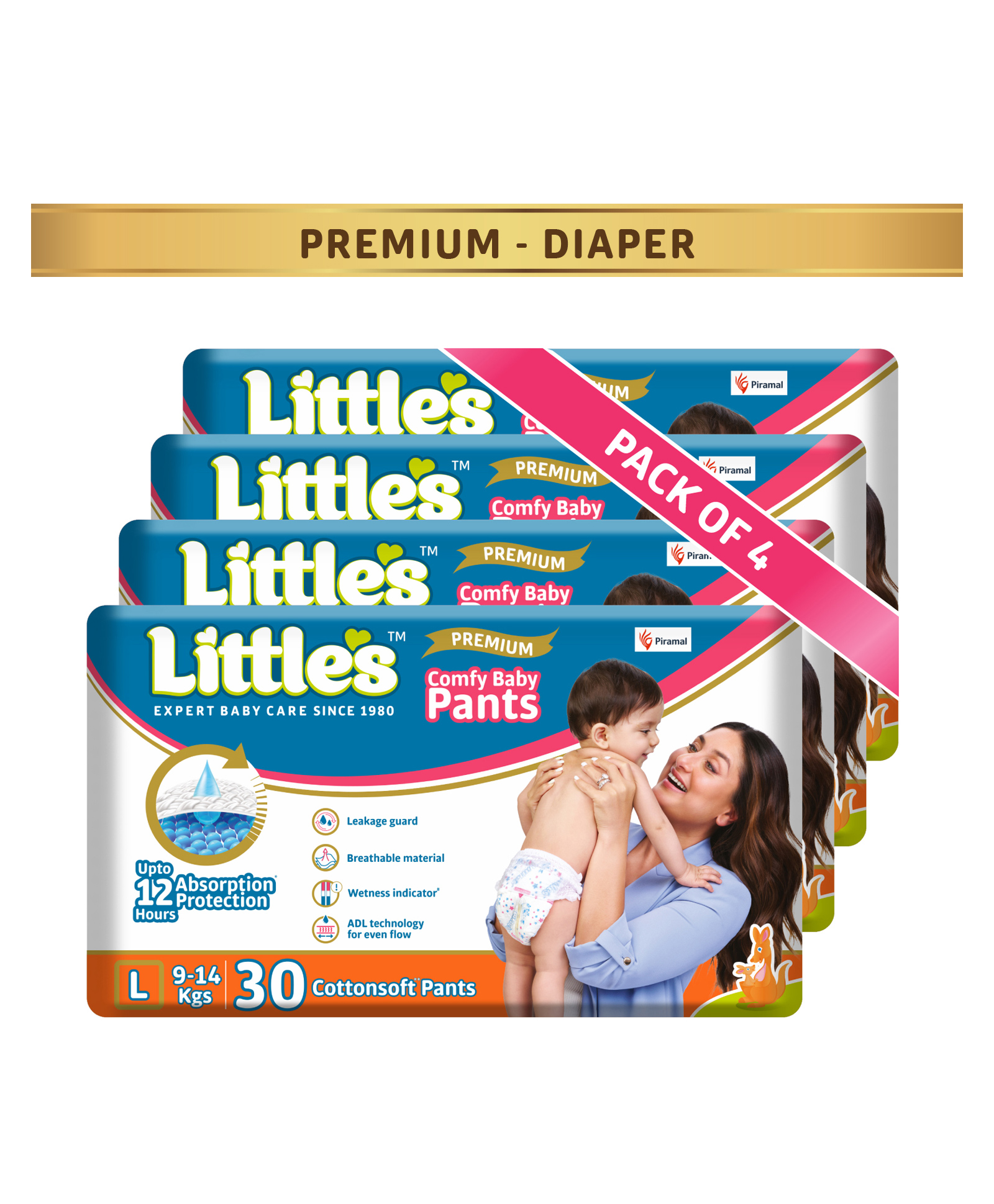 Little's Cotton Soft Baby Diaper Pants with Leakage Guard Wetness Indicator Large Pack of 4 - 120 Pieces-picture-27