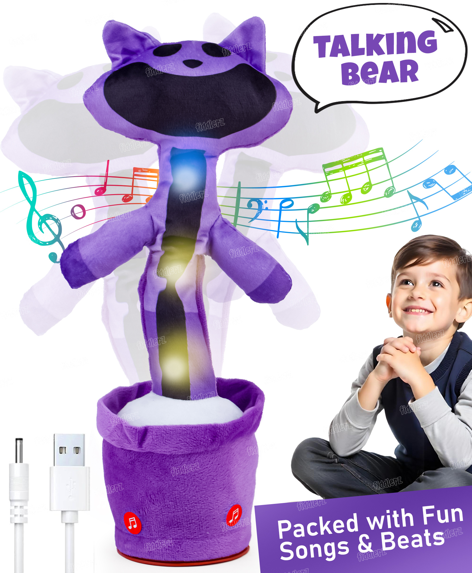 Fiddlerz Dancing Talking Bear Toy Musical Cactus Wriggle Singing and Repeats What You Say Funny Educational Sound Toys for Kids- (Pack of 1) Random Color-image-5
