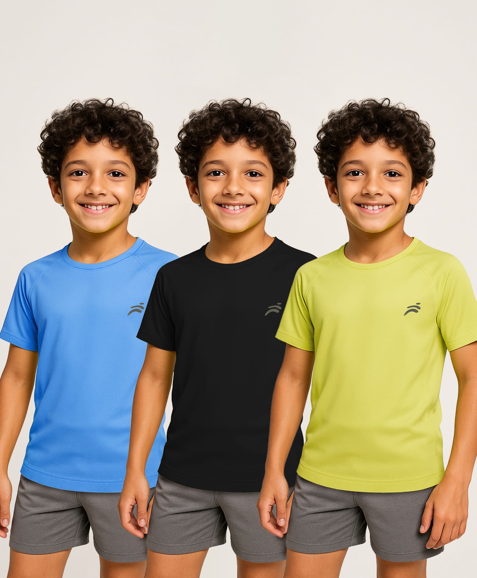 Pine Active Knit Half Raglan Sleeves Solid Color T-Shirts Pack of 3 - Black Blue & Neon Green-picture-41