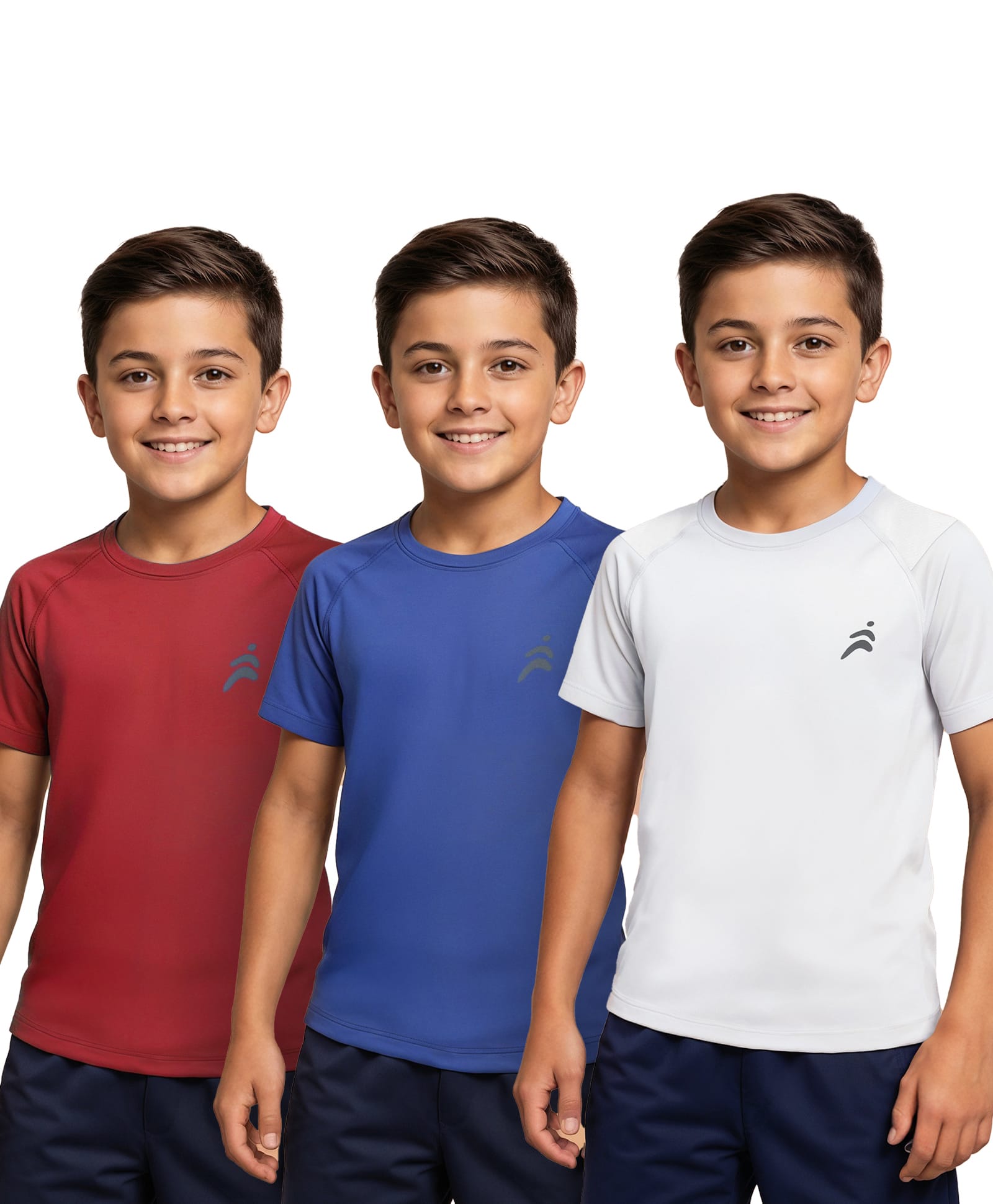 Pine Active Knit Half Raglan Sleeves Solid Color T-Shirts Pack of 3 - White Blue & Red-picture-33