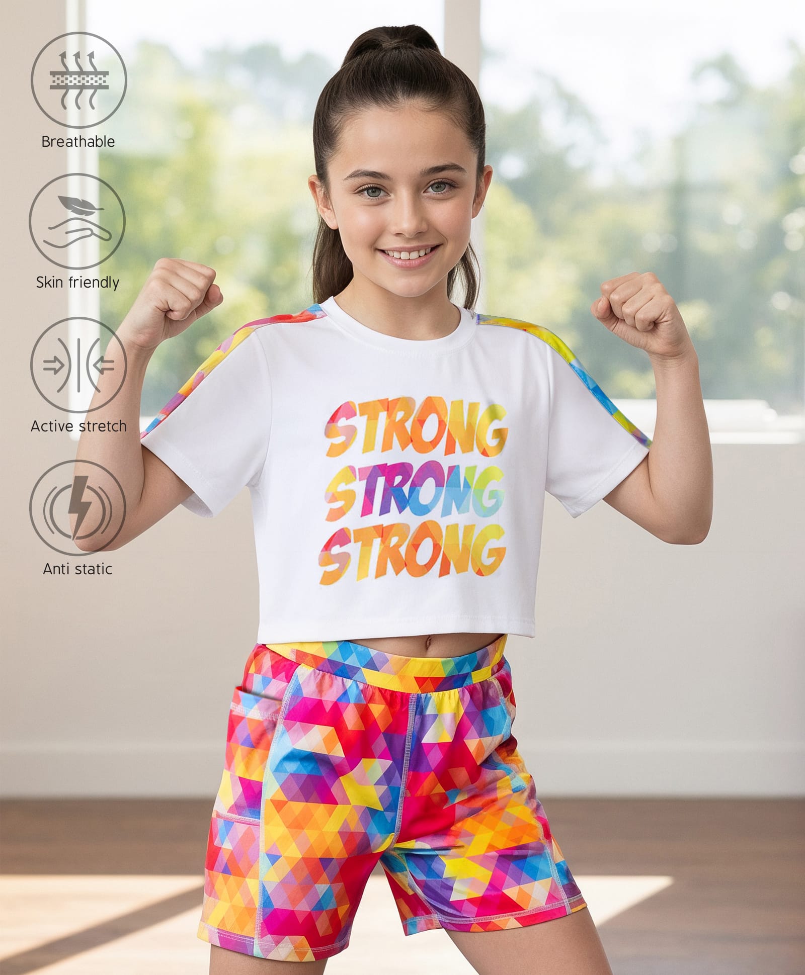 Pine Active Knit Half Sleeves T-Shirt & Shorts Set Text Print - White & Multicolor