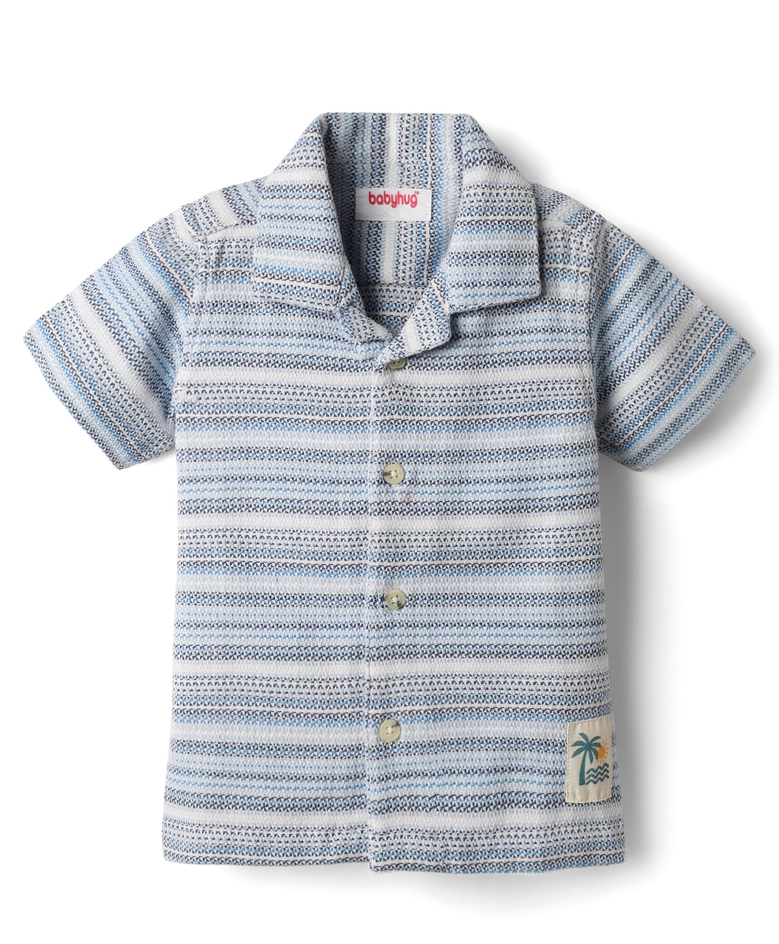 Babyhug Cotton Woven Half Sleeves Striped Shirt with Beach Patch - Light Blue-image-40