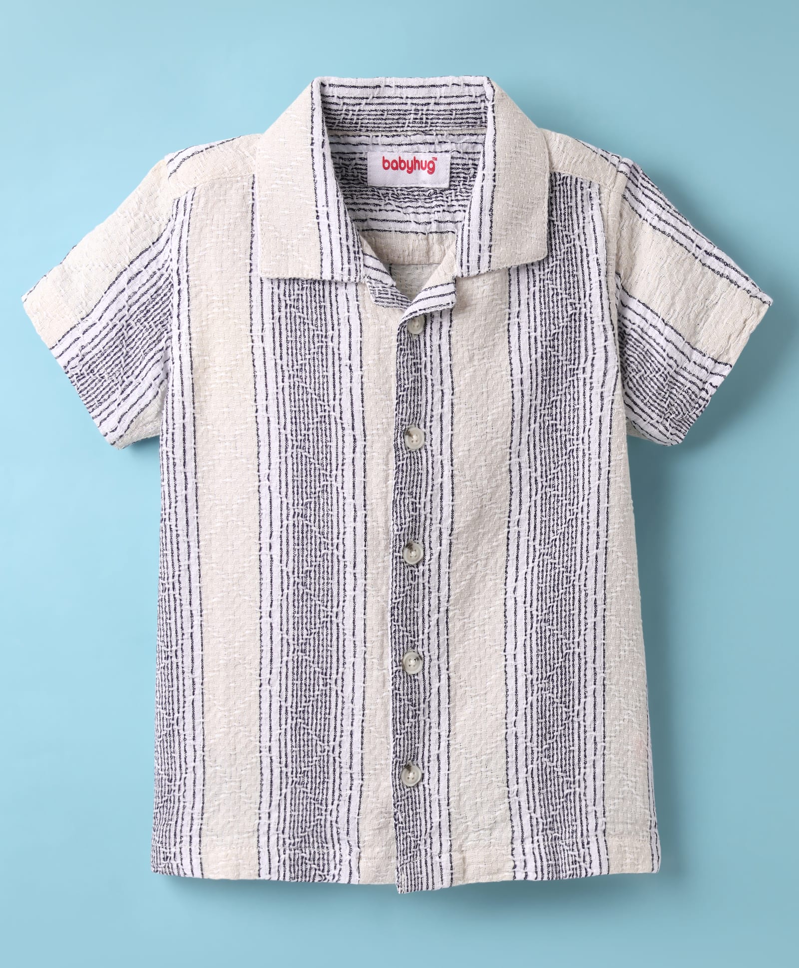 Babyhug Cotton Woven Half Sleeves Shirt With Stripes - White-image-4