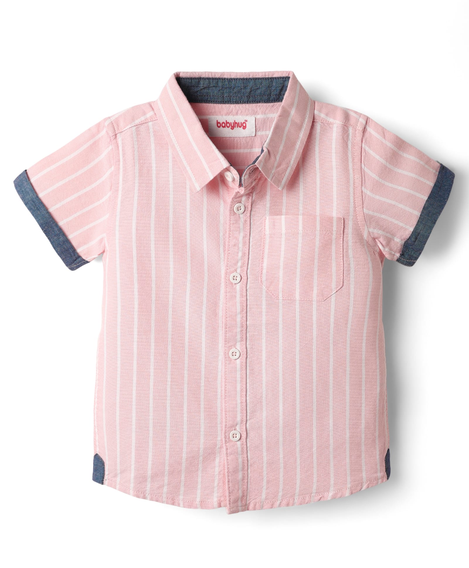 Babyhug Cotton Woven Half Sleeves Shirt with Striped Print - Pink