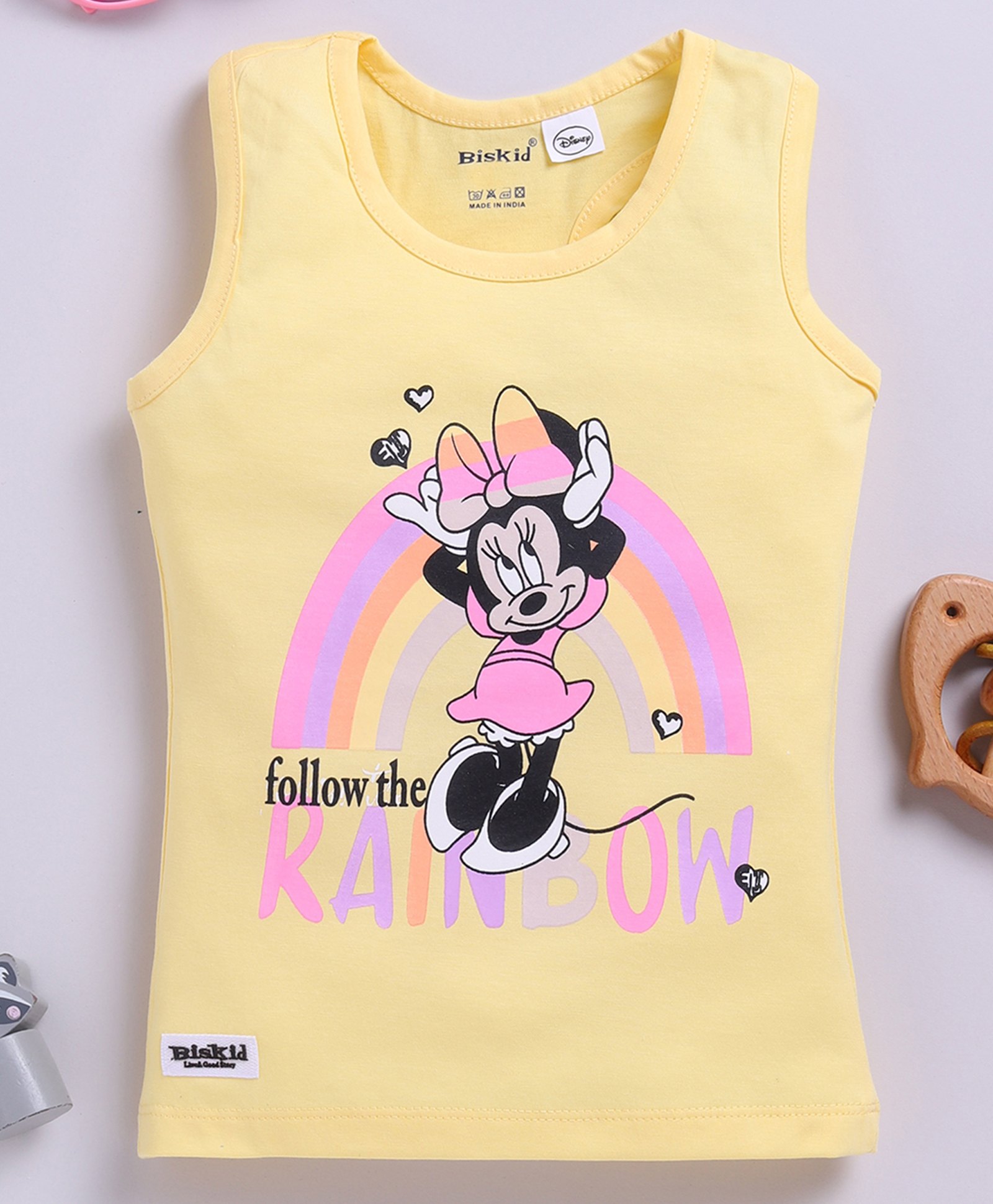 Biskid Cotton Disney Mickey & Friends Featuring Sleeveless Minnie Mouse Printed Top - Yellow-picture-21
