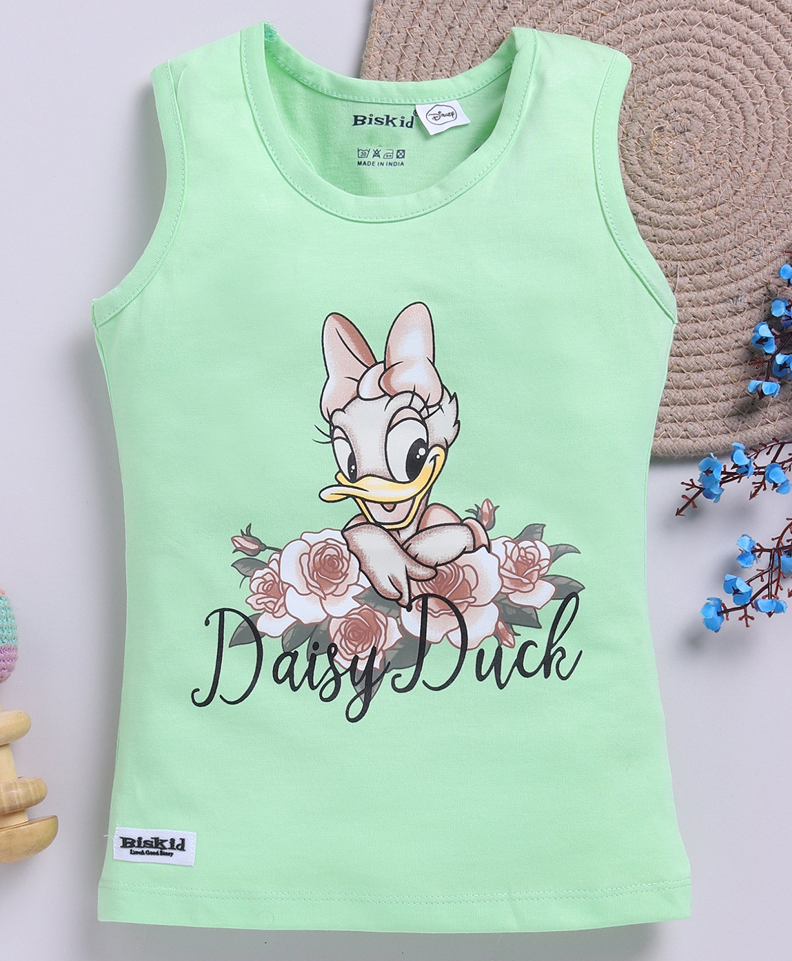 Biskid Cotton Disney Mickey & Friends Featuring Sleeveless Daisy Duck Printed Top - Light Green-picture-45