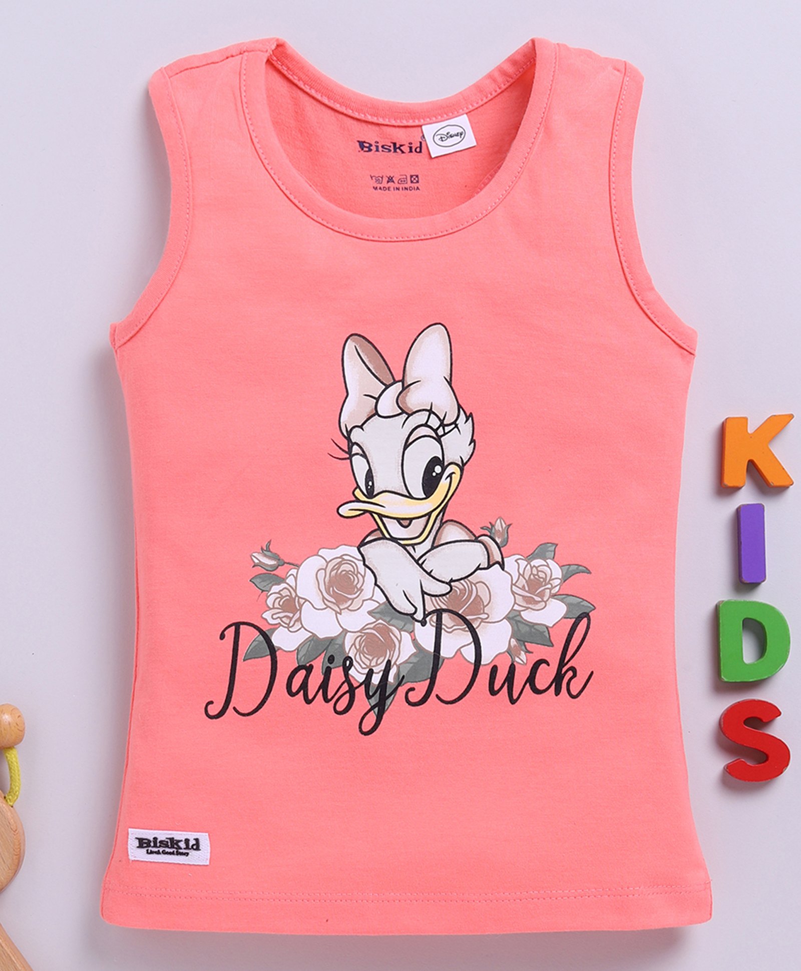 Biskid Cotton Disney Mickey & Friends Featuring Sleeveless Daisy Duck Printed Top - Peach-image-13