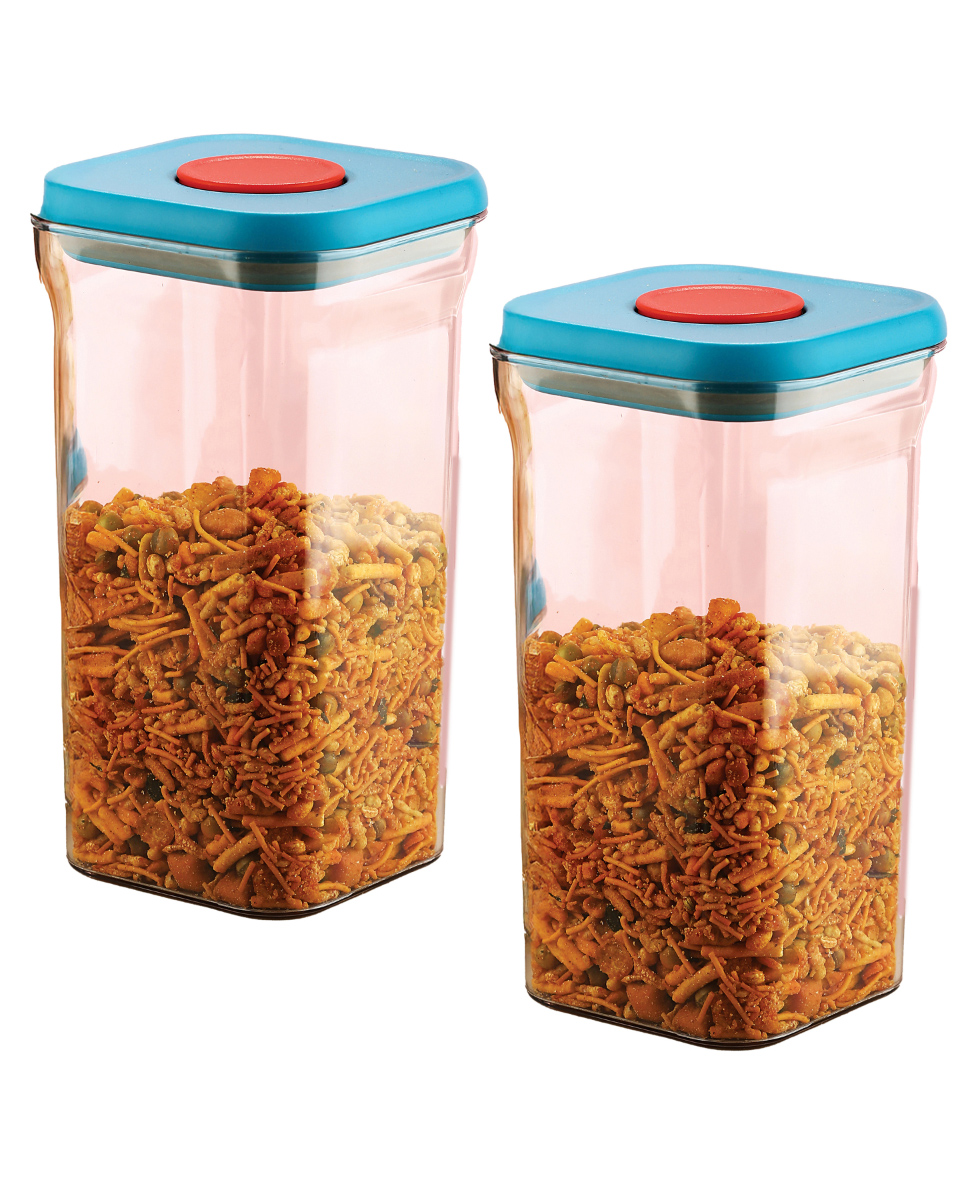 HAZEL Airtight Storage Containers with One-Touch Lid | Stackable Jars for Snacks, Pasta, Dal, 1300 ml, Blue, Set of 2-image-33