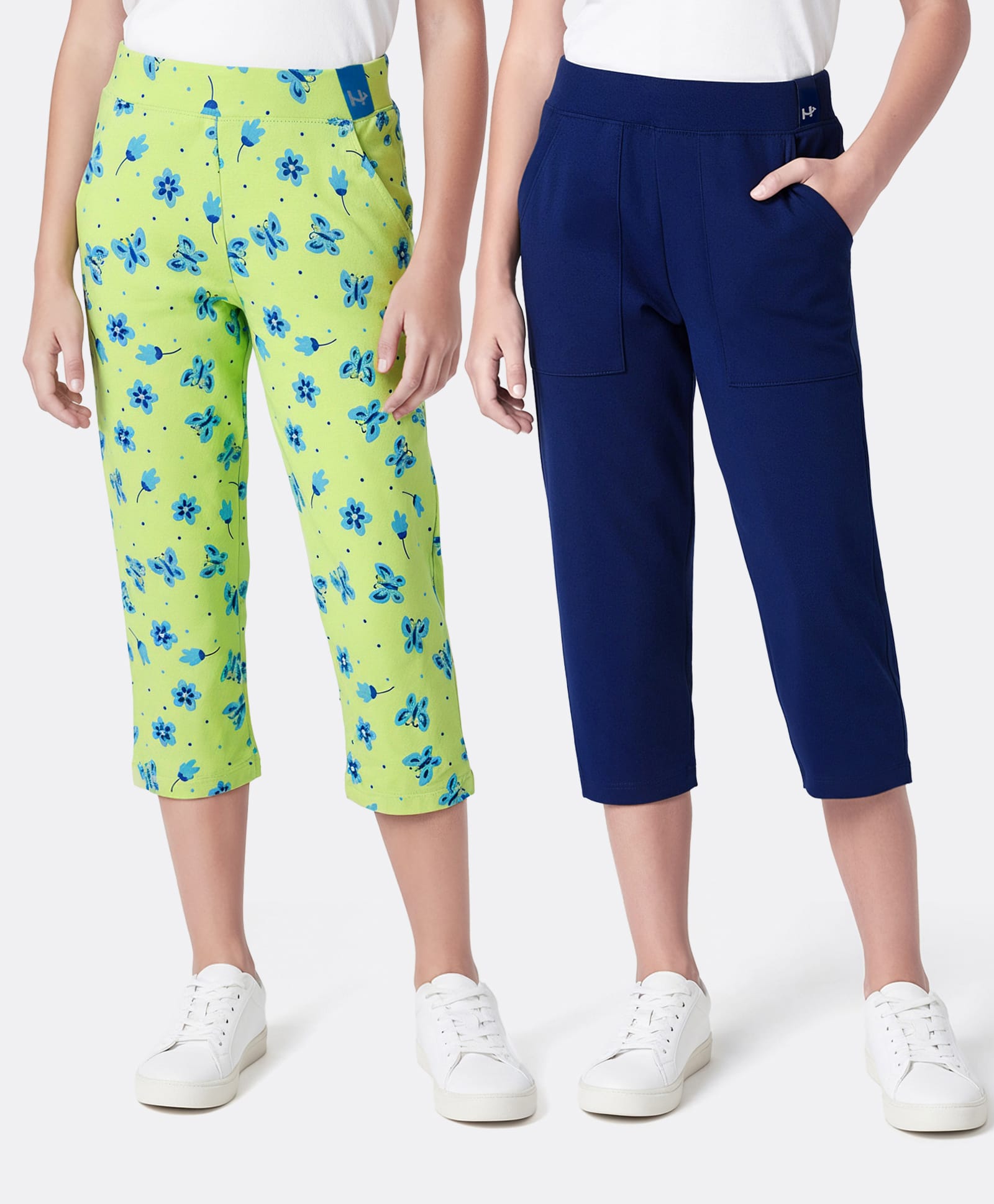 Honeyhap Premium Cotton Knit Full Length Three Fourth Leggings With Bio Finish Pack Of 2 - Splish Splash & Sunny Lime-image-17