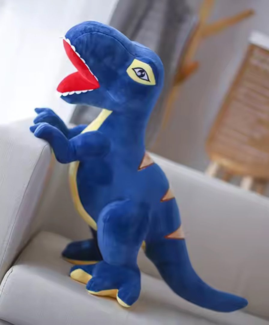 Little Hunk Dinosaur Plush Toy, Height 40 cm Soft T-Rex Stuffed Animal, Blue with Yellow Accents, Kids Birthday Gift-image-6