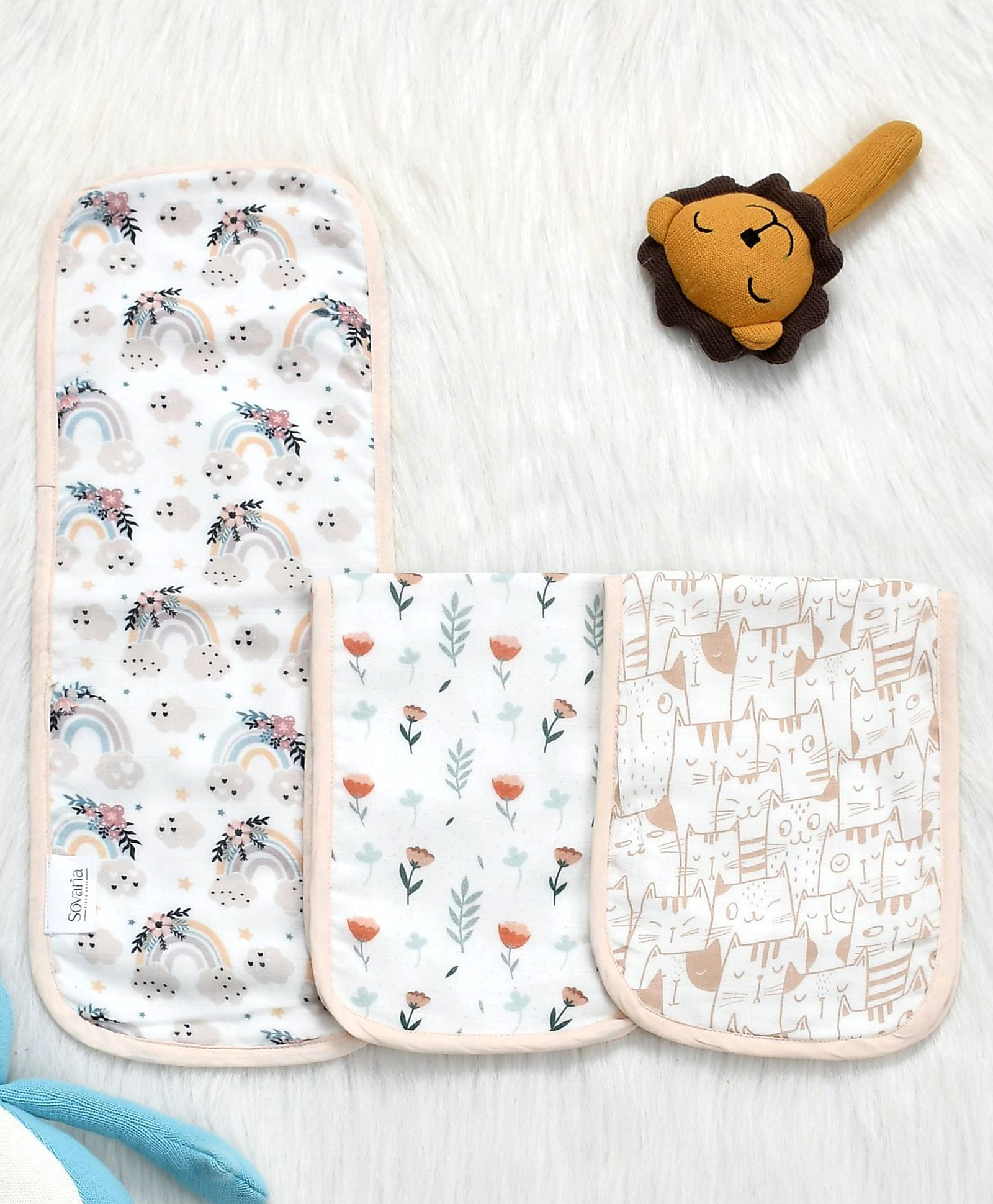 SOVANA 5 Layer Muslin Reversible Burpads- Neutral-image-13