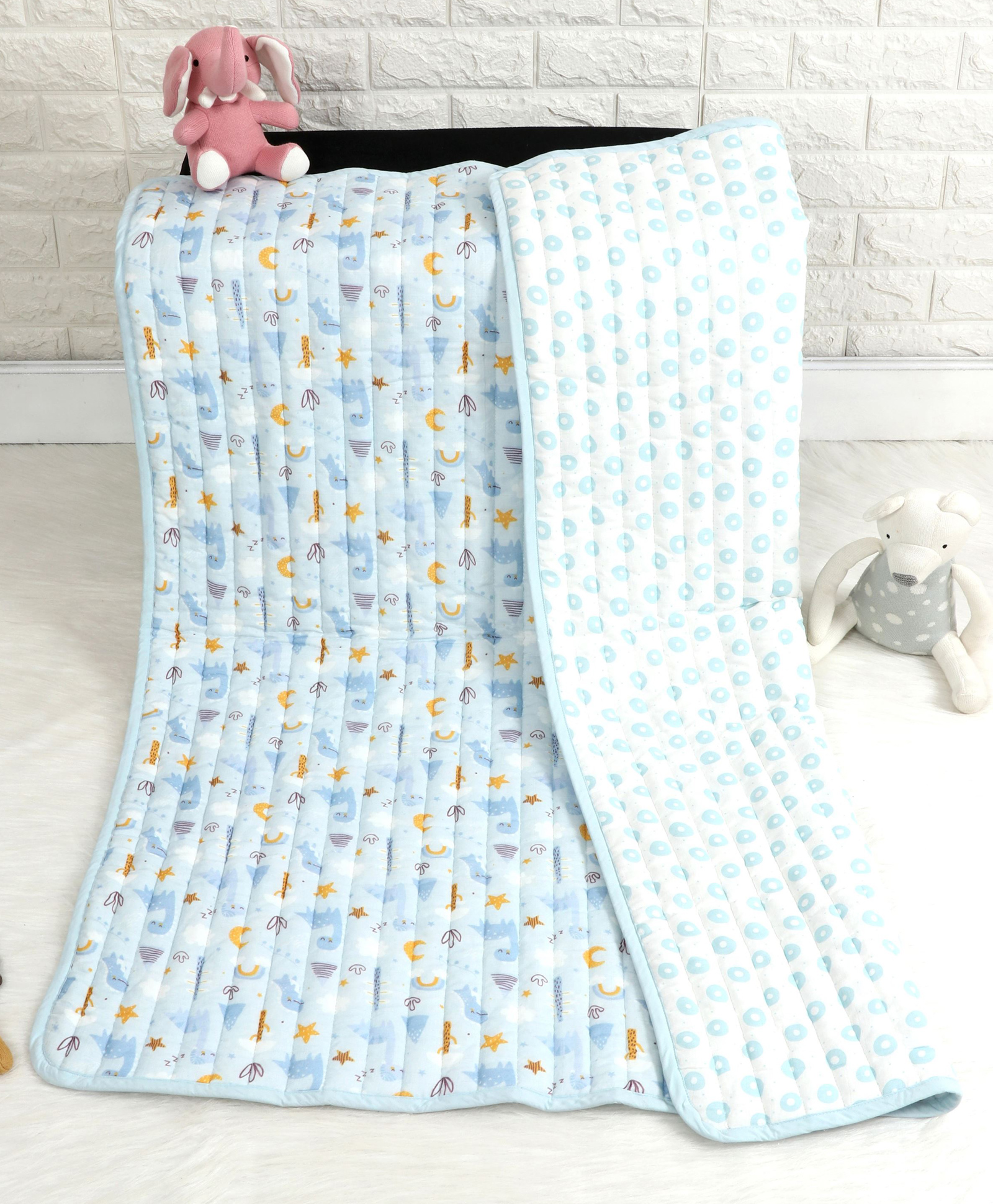 SOVANA Quilted Muslin Reversible Blanket- Dinoland-image-1